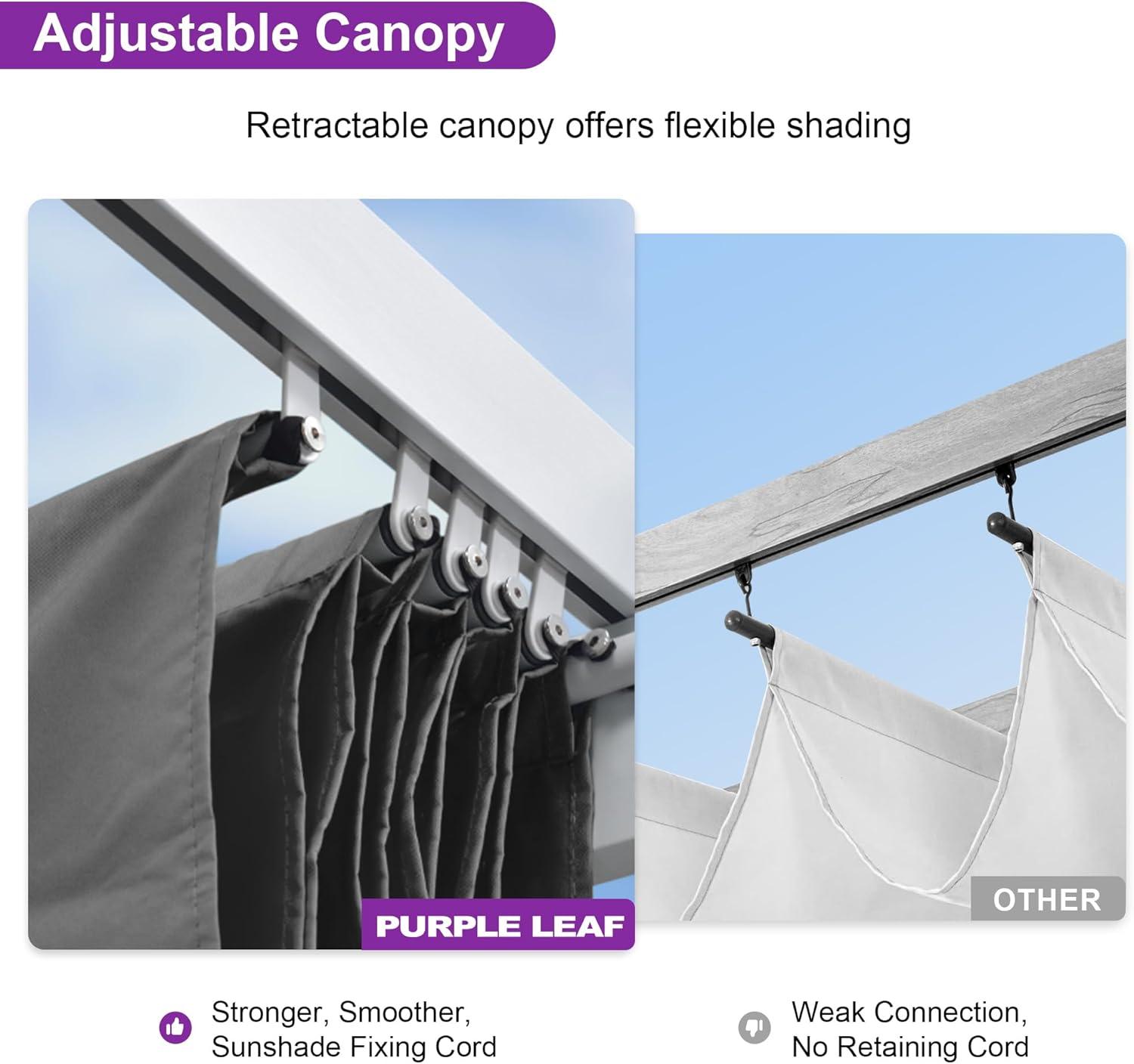 PURPLE LEAF Pergola 10' X 13' Outdoor Retractable Metal Patio Pergola with Shade Cover for Garden Yard Pavilion Grill for Beach Deck Gazebo, Terra