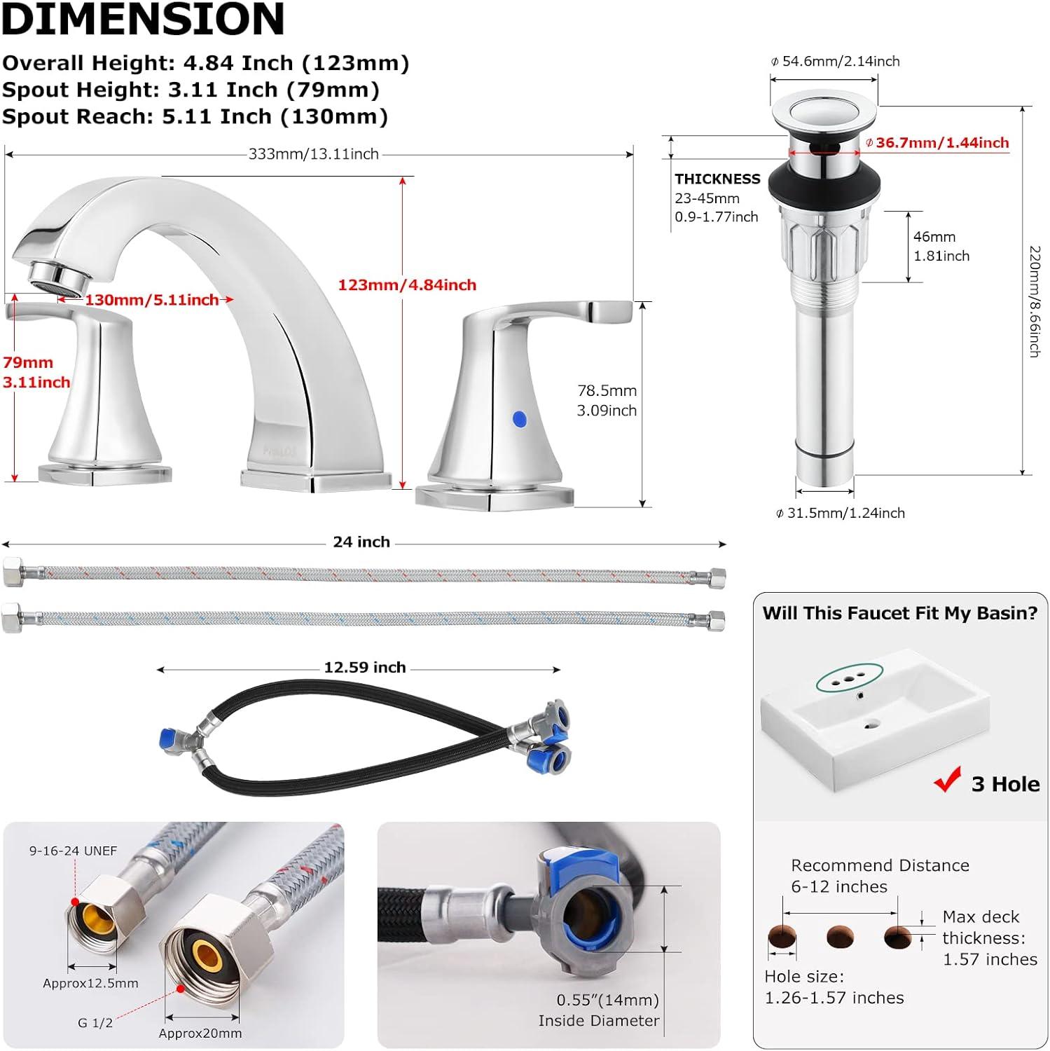 Widespread 2-handle Bathroom Faucet with Drain Assembly