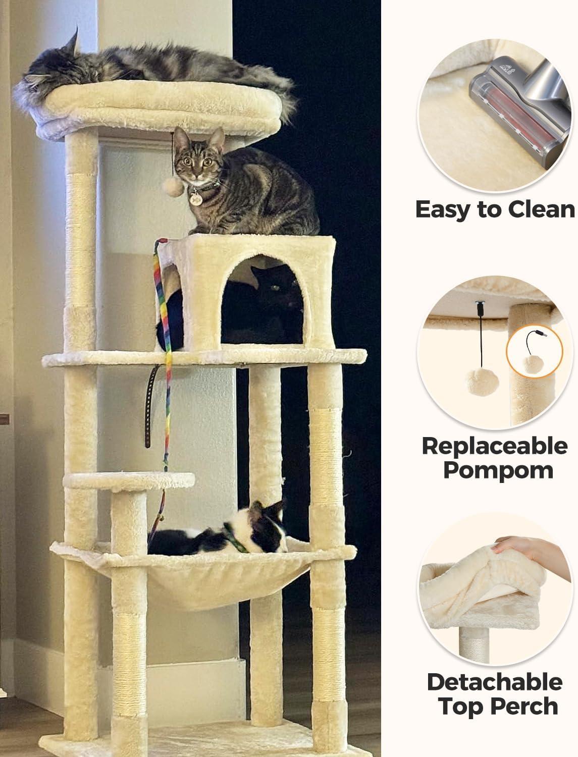 Latitude Run® Indoor Multi-Level Tall Cat Tower With Large Hammock, Scratching Posts, Cozy Condo And Top Perch