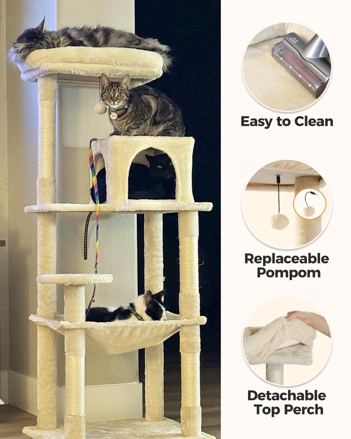 Latitude Run® Indoor Multi-Level Tall Cat Tower With Large Hammock, Scratching Posts, Cozy Condo And Top Perch