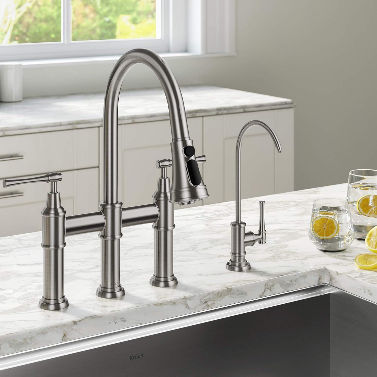 Kraus Allyn Transitional Bridge Kitchen Faucet and Water Filter Faucet Combo