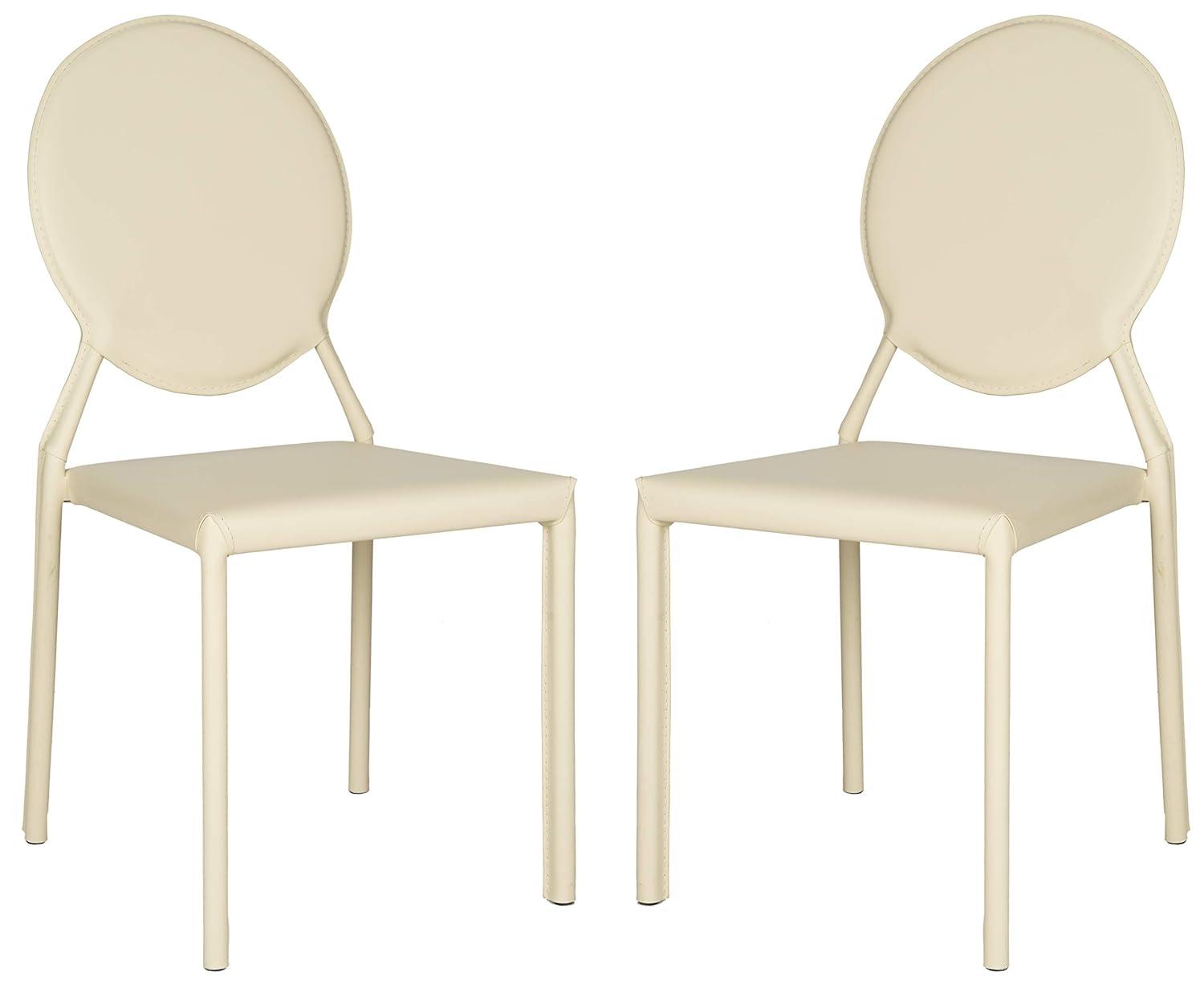 Warner Round Back Leather Side Chair (Set of 2) - FOX2018 - Butter Cream - Safavieh Couture