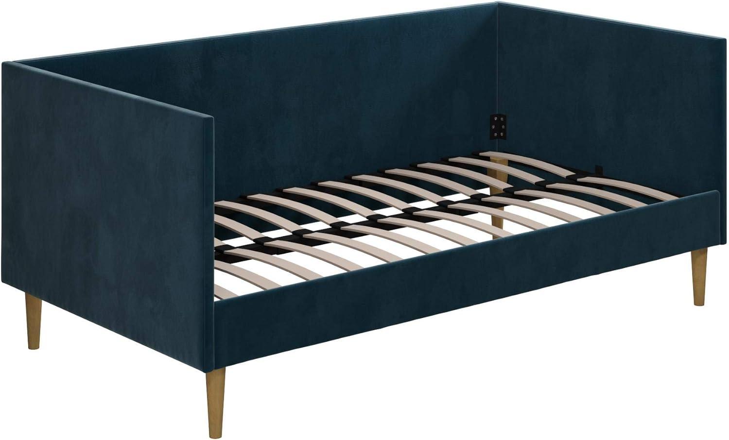 Twin Blue Velvet Upholstered Daybed with Wooden Slats