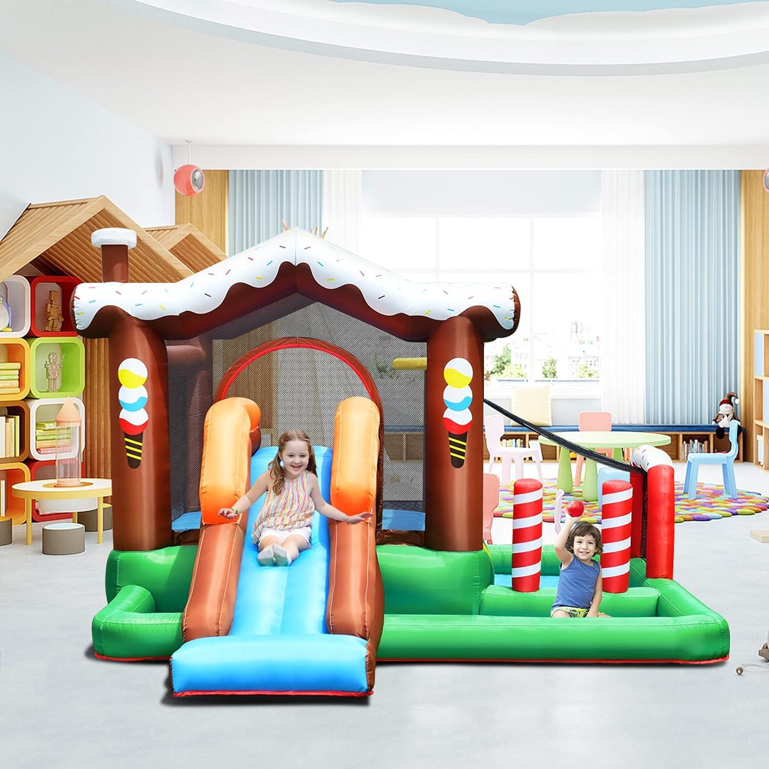 Snow Theme Inflatable Bounce House with Slide and Tunnel