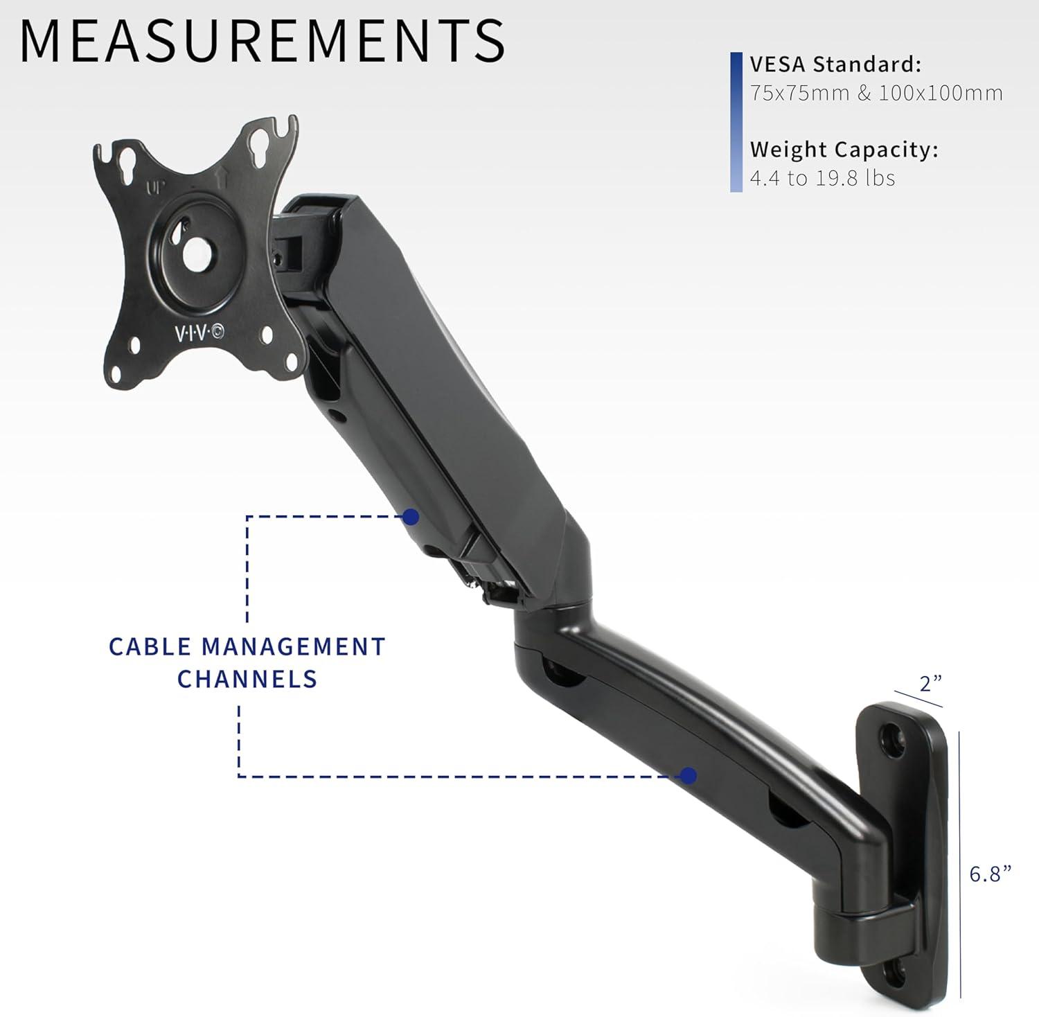 Black Steel Full-Motion Wall Mount Monitor Arm