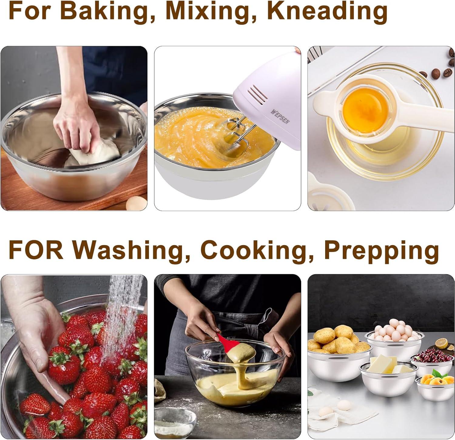 MODERN WALLS LLC B07SJQZVZS Hand Mixer Electric Mixing Bowls Set, 5 Speeds Handheld Mixer With 4 Nesting Stainless Steel Mixing Bowl, Measuring Cups Spoons 200W Kitchen Blender Whisk Beater Baking Supplies For Beginner