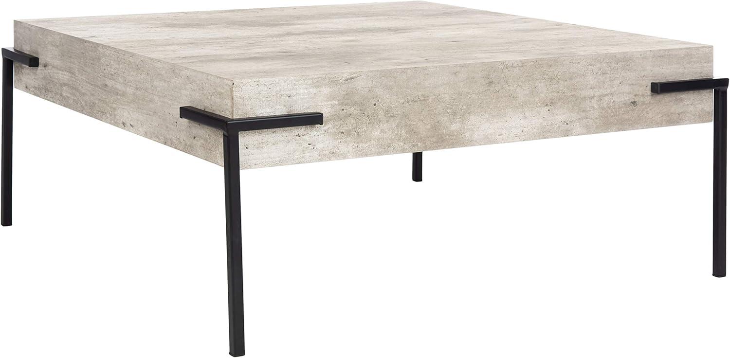 Eli Square Coffee Table - Light Grey Faux Concrete/Black - Safavieh