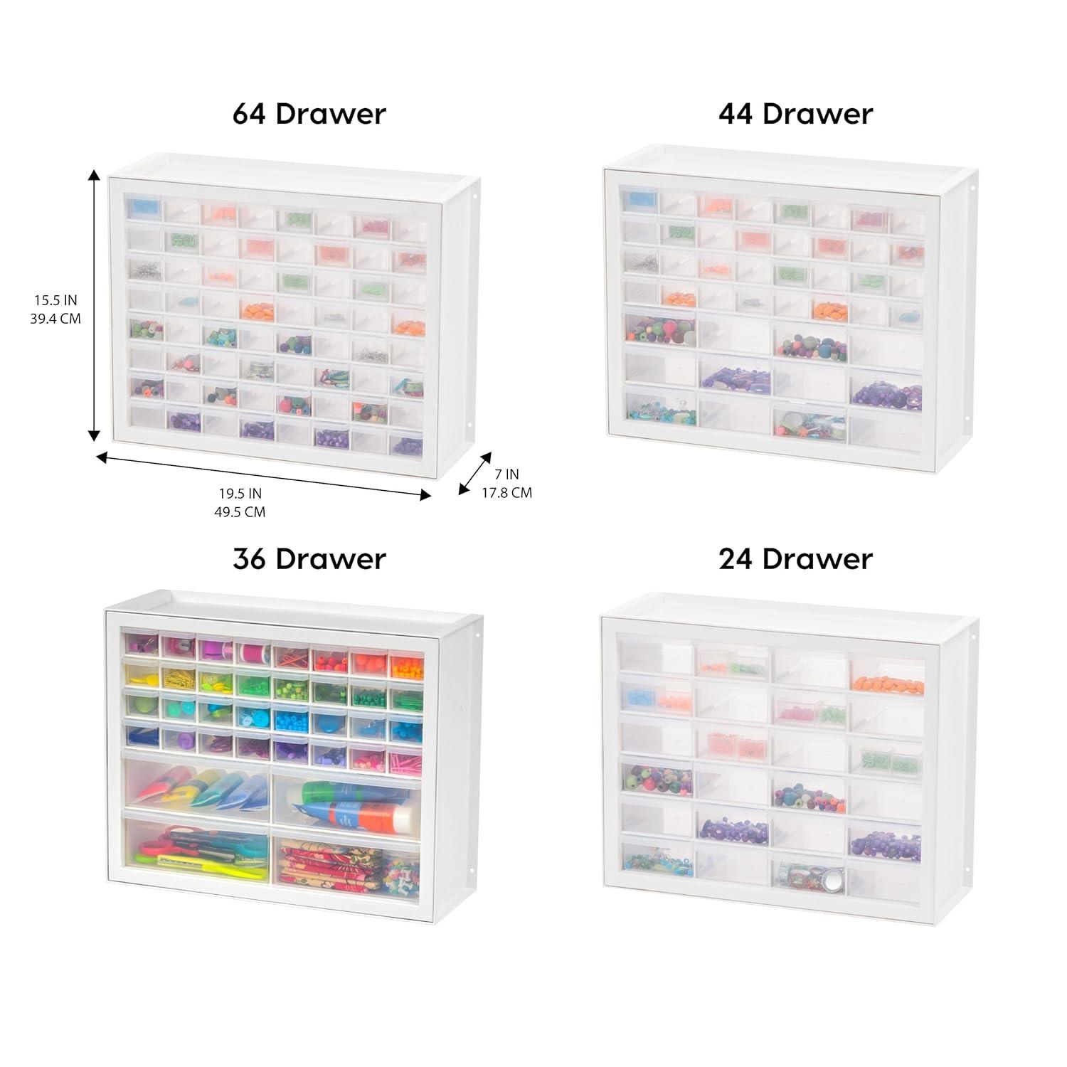IRIS USA 44 Drawer Stackable Storage Cabinet for Hardware Crafts, White Small Brick Organizer Utility Chest, Scrapbook Art Hobby Multiple Compartment