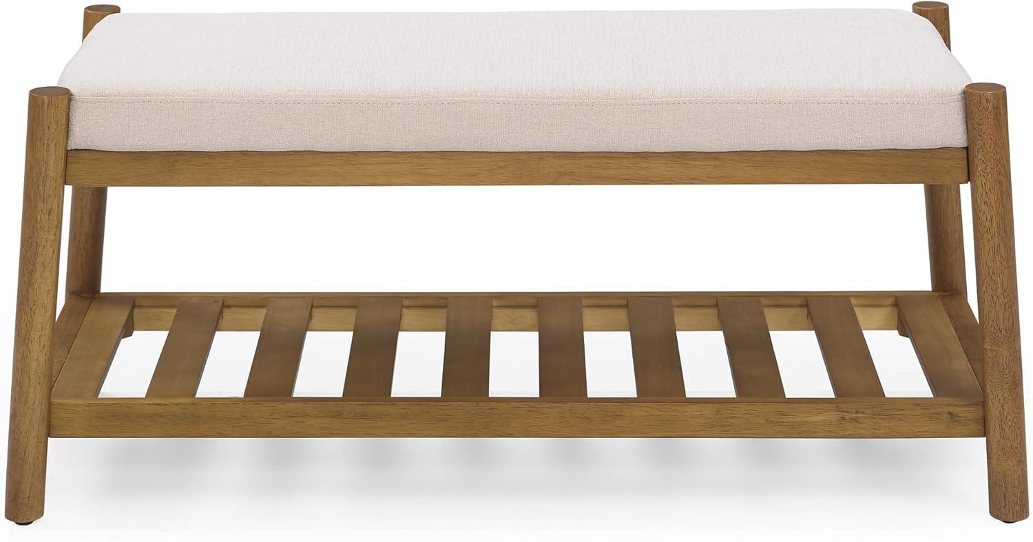 Upholstered Entryway Bench, Bedroom Bench for End of Bed, Dining Bench with Padded Seat for Kitchen, Living Room, Fabric Rubber Wood Indoor Bench (Beige)