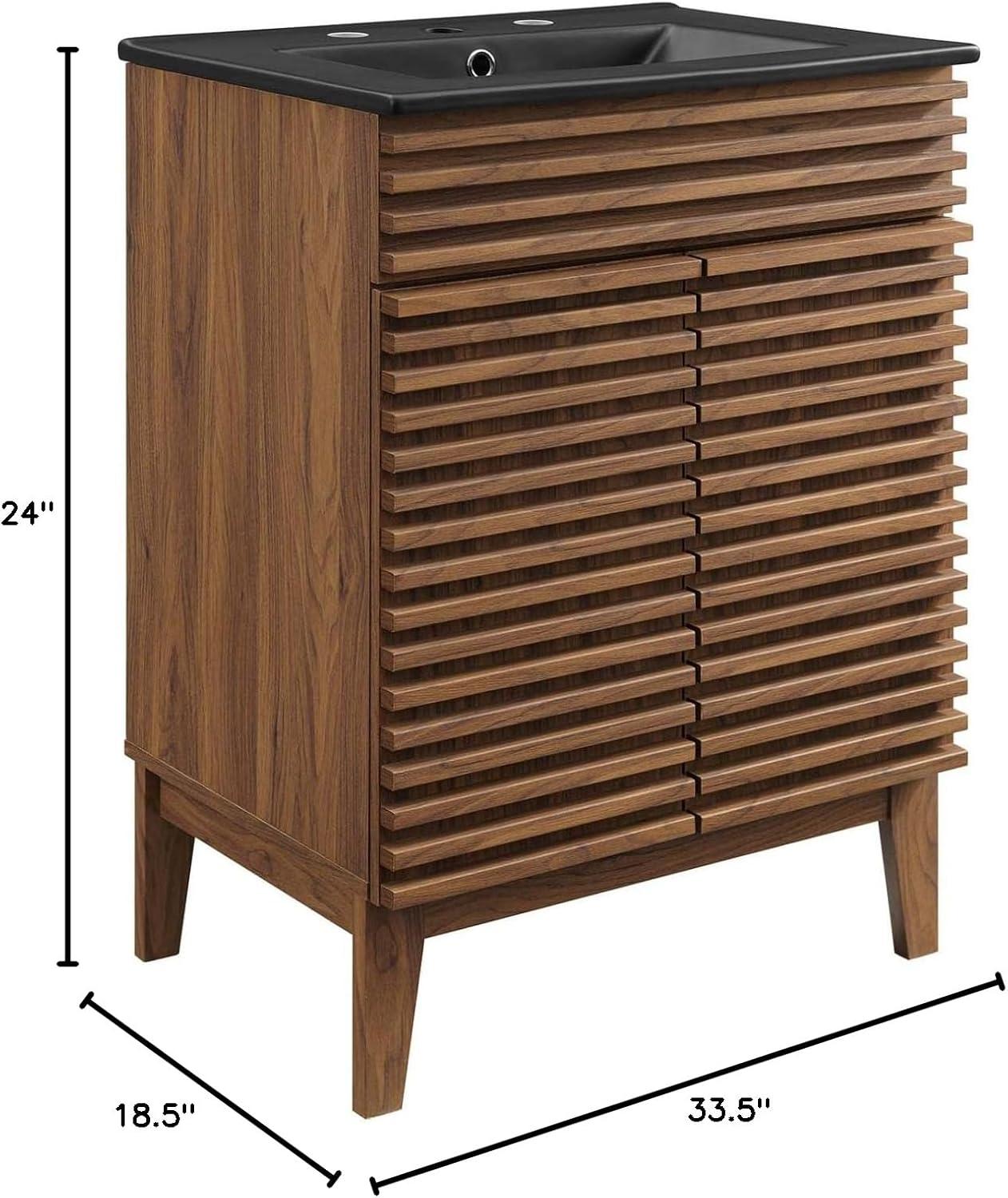 Modway Render 24" Modern Wood Bathroom Vanity in Walnut/Black