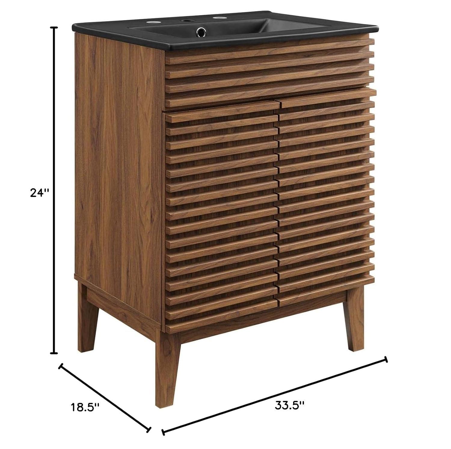 Modway Render 24" Modern Wood Bathroom Vanity in Walnut/Black