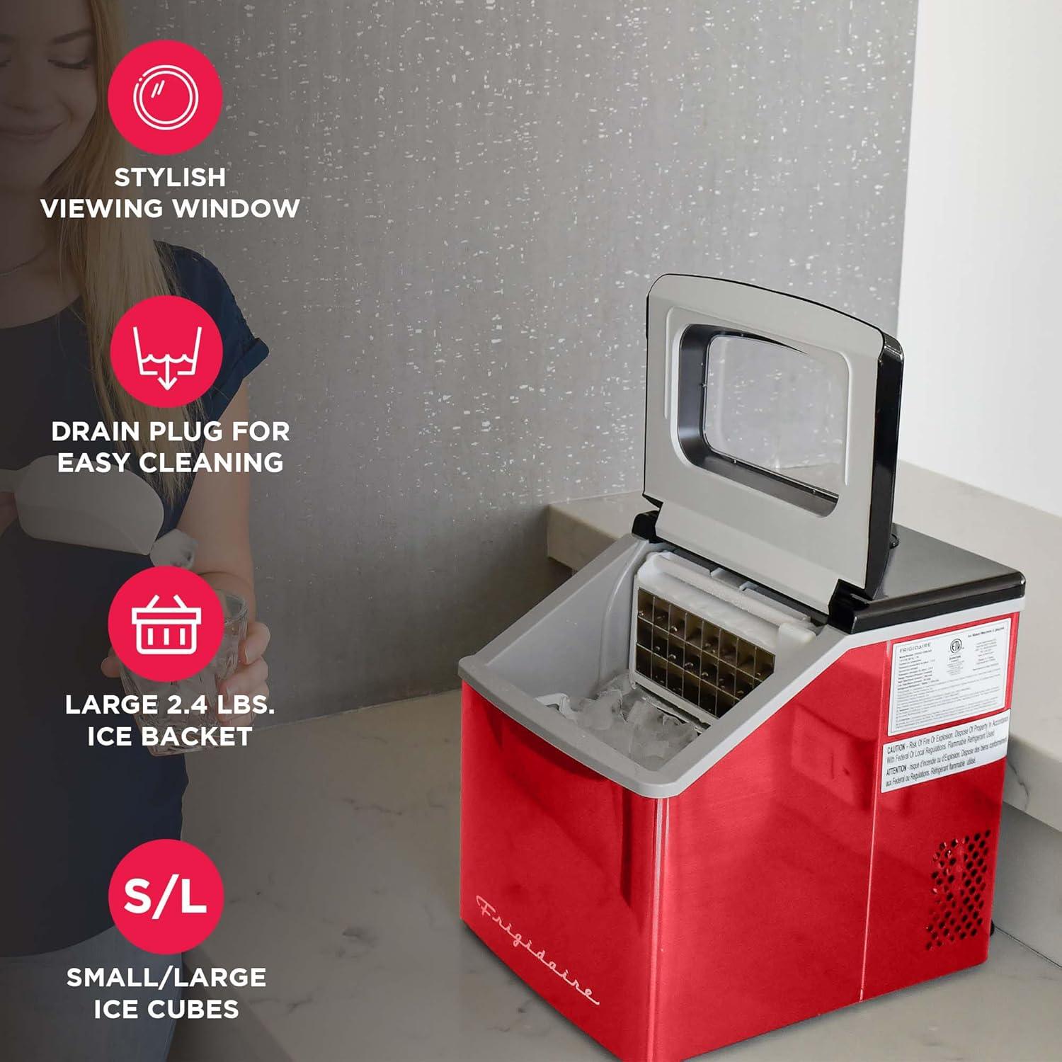 Frigidaire Frigidaire Countertop Stainless Steel Ice Maker with Transparent Window, Clear Ice Cube Maker, 40 lbs.