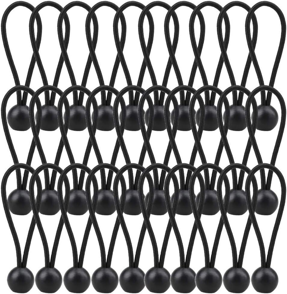 Bungee Cord, 30 Packs Bungee Balls, Black Bungee Cords Heavyweight 4 inches Tarp Bungee Cords Tie Down Straps Multifunction Elastic Rope for Camping, Tents, Cargo, Projector Screen, Canopy Tent