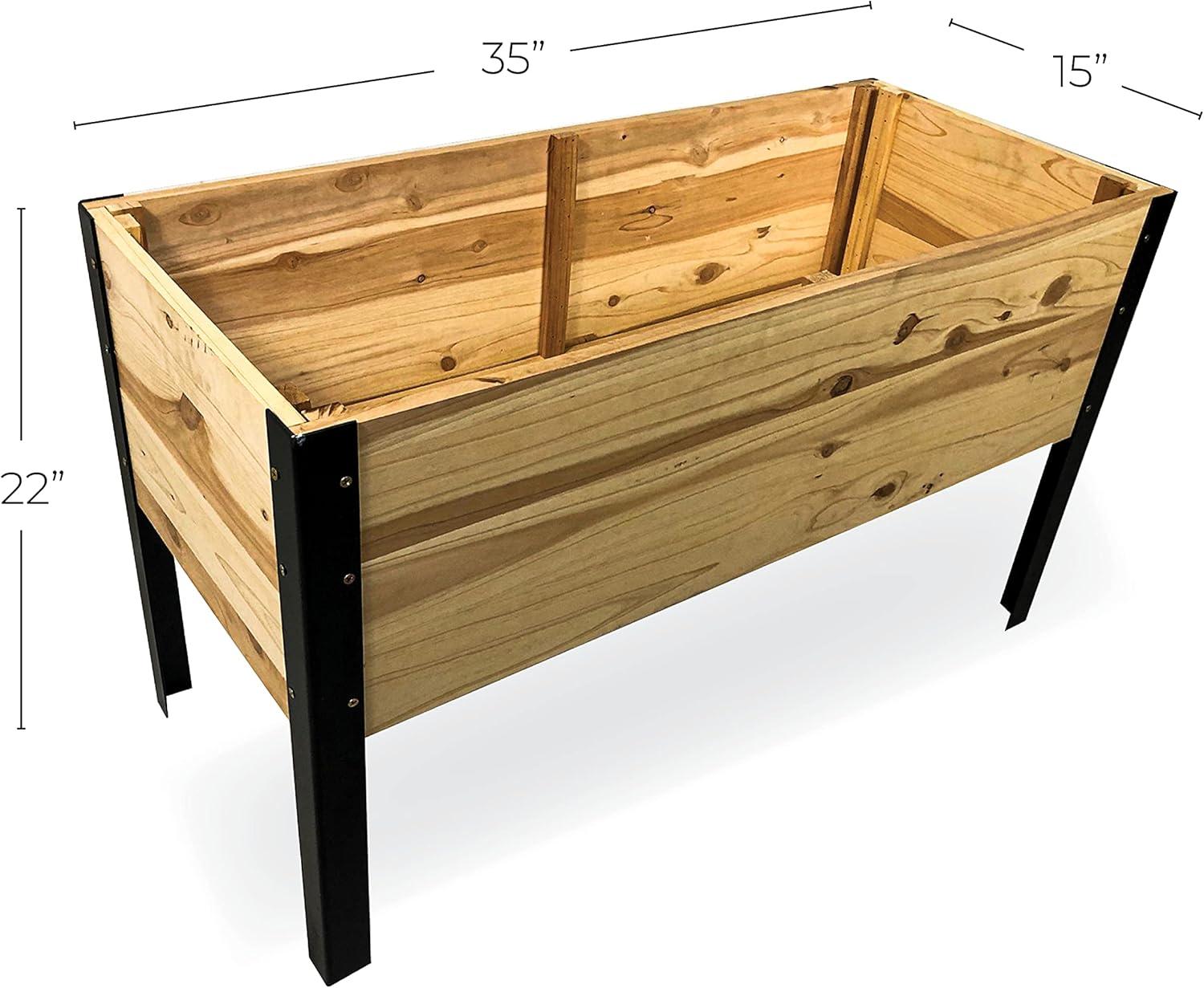 Natural Wood and Steel Raised Garden Bed Planter