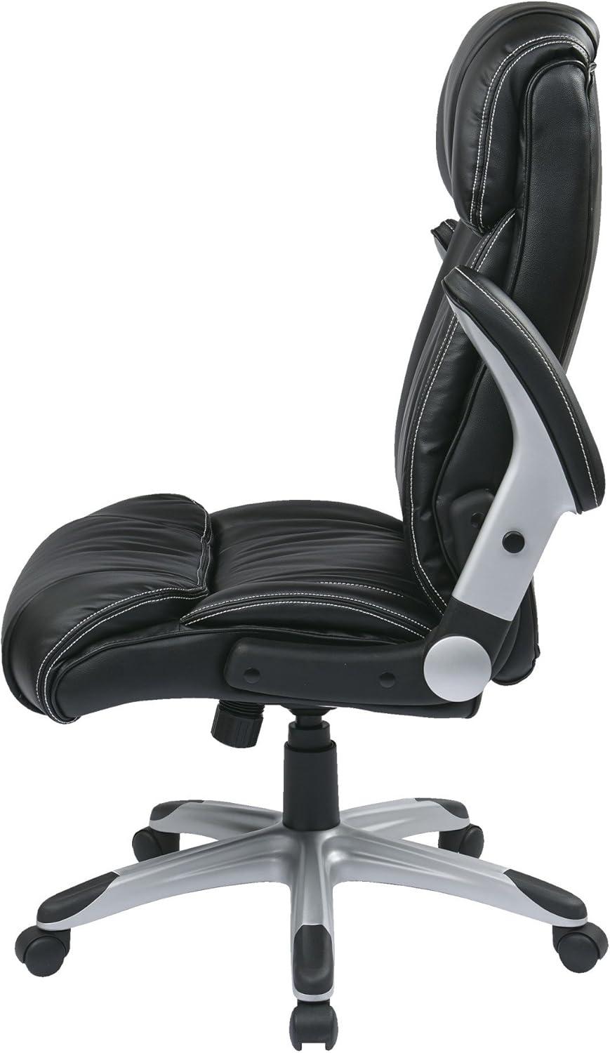 ErgoExec High-Back Swivel Black Leather Executive Chair with Adjustable Arms