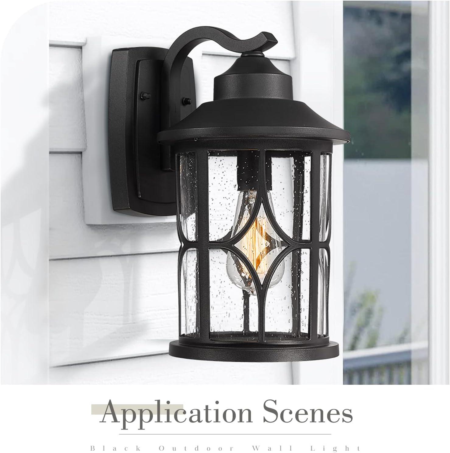 Black 14.6 Inch Industrial Outdoor Wall Light with Seeded Glass