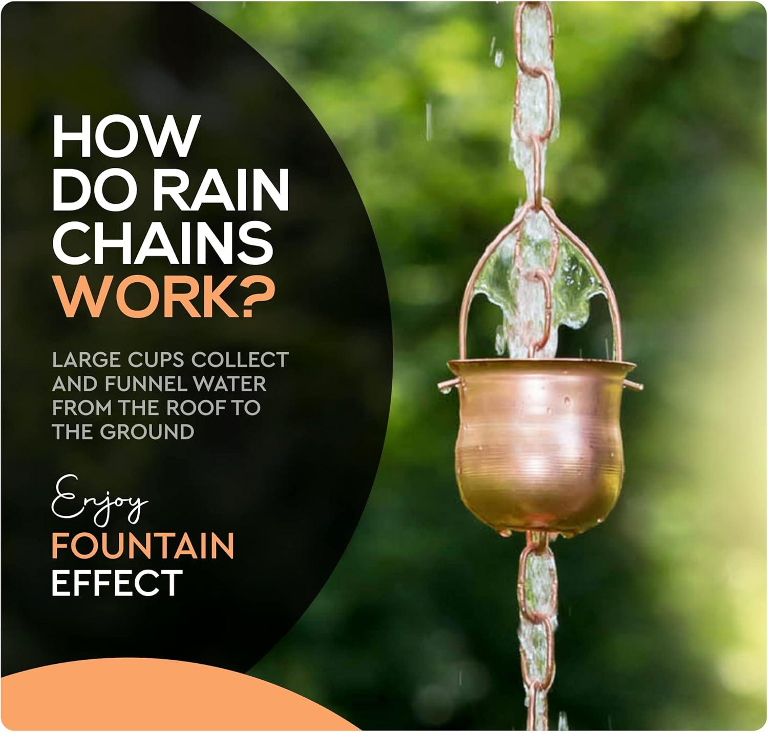Marrgon Marrgon Copper Rain Chain with Pot Style Cups for Gutter Downspout Replacement