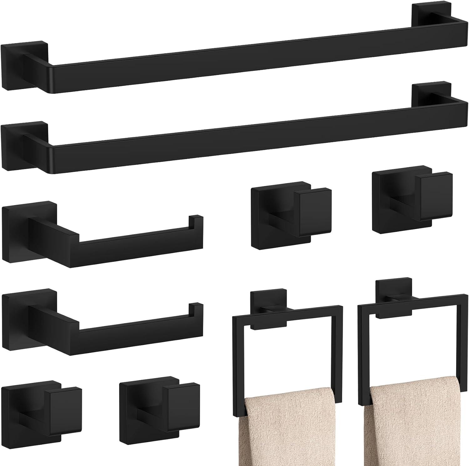 Matte Black 10-Piece Stainless Steel Bathroom Hardware Set