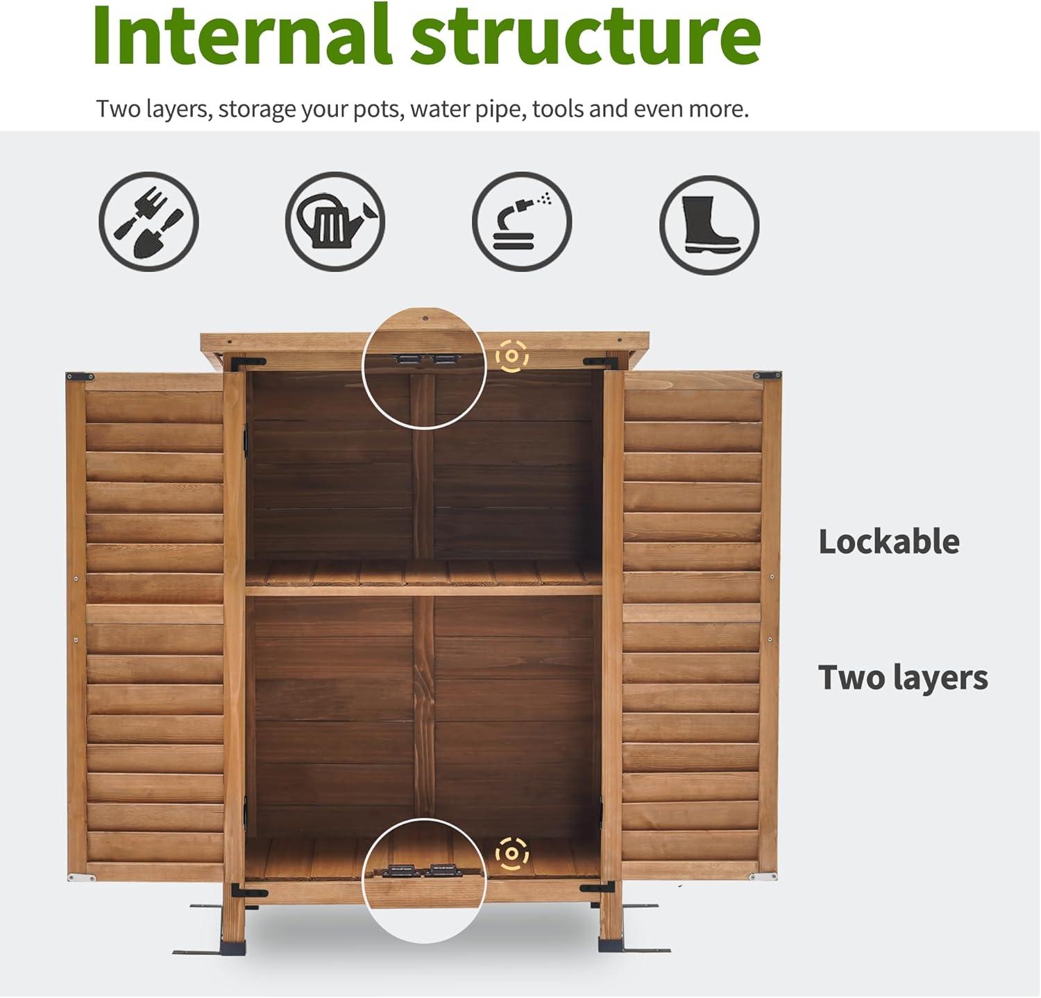 Mcombo Small Outdoor Wood Storage Cabinet, Outside Tools Cabinet (24.6" x 18.3" x 38.2" ) 0985CR