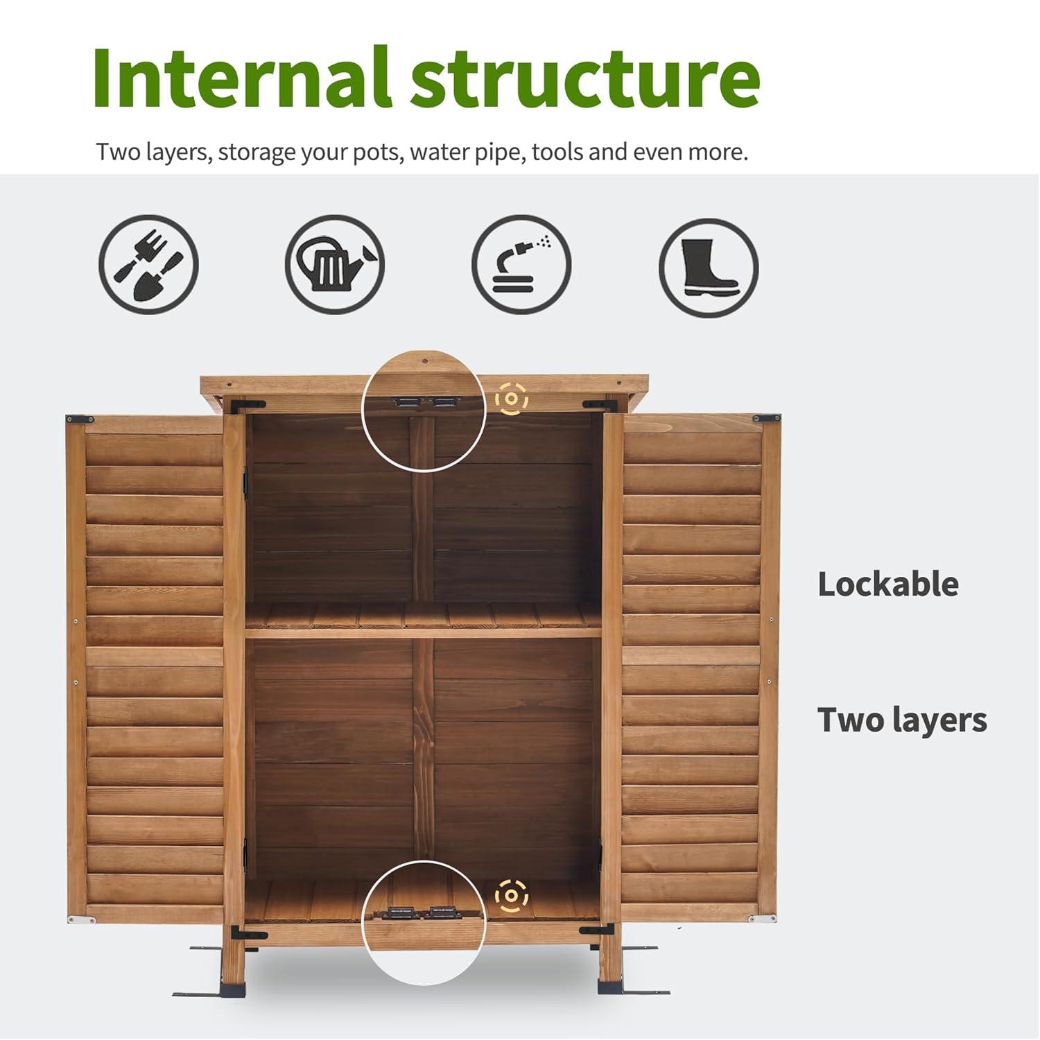 24.6 in. W x 18 in. D Outdoor Wood Storage Cabinet，Garden Wooden Tool Shed with Double Doors