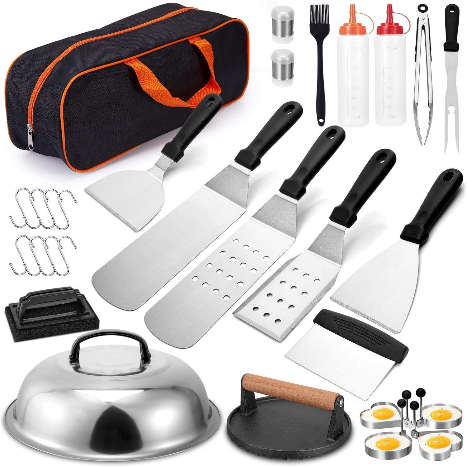 Griddle Accessories Kit, 29 Pcs Griddle Grill Tools Set for Blackstone and Camp Chef, Professional Grill BBQ Spatula Set with Basting Cover, Spatula, Scraper, Bottle, Egg Ring