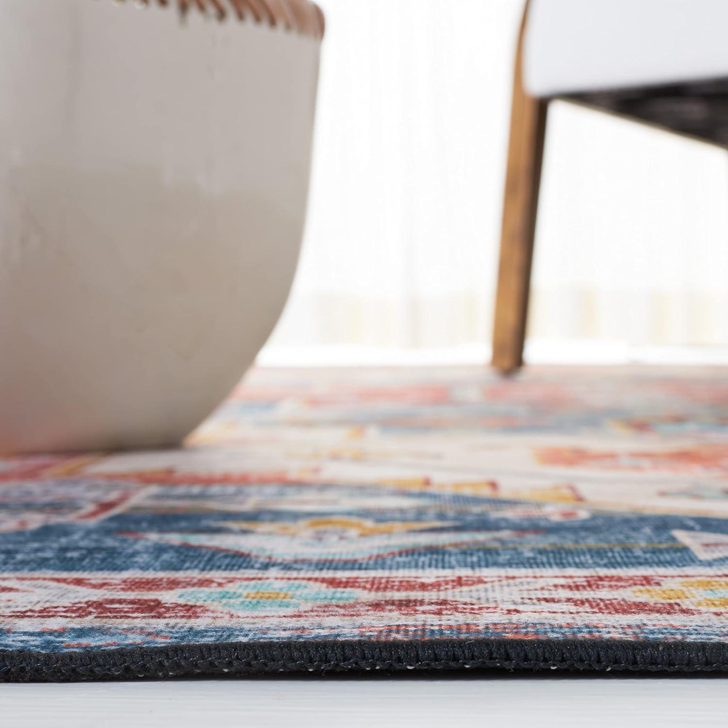 Tucson TSN116 Power Loomed Machine Washable Area Rug - Blue/Rust - 6'x6' - Safavieh.