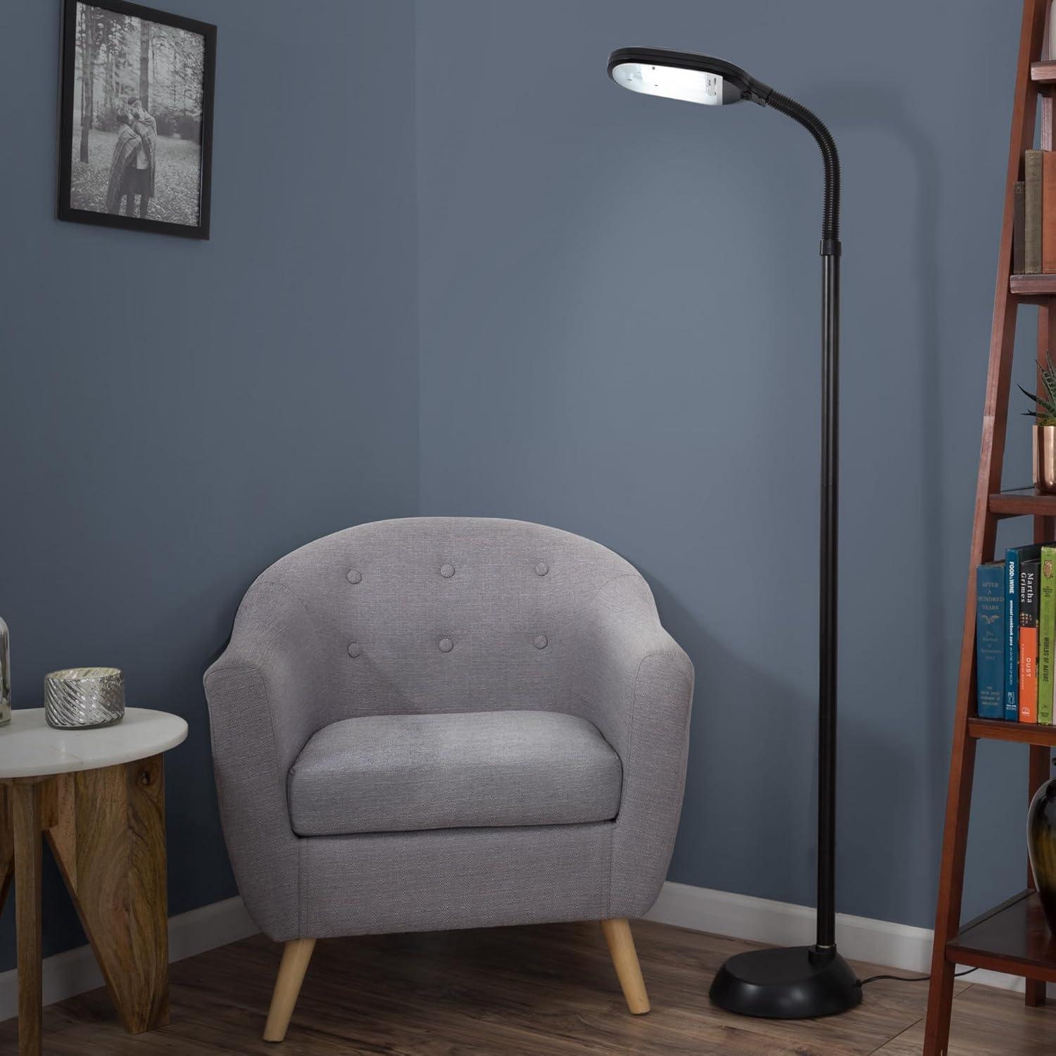 Lavish Home Natural Sunlight LED Floor Lamp with Bendable Neck 60 Inch (Black)