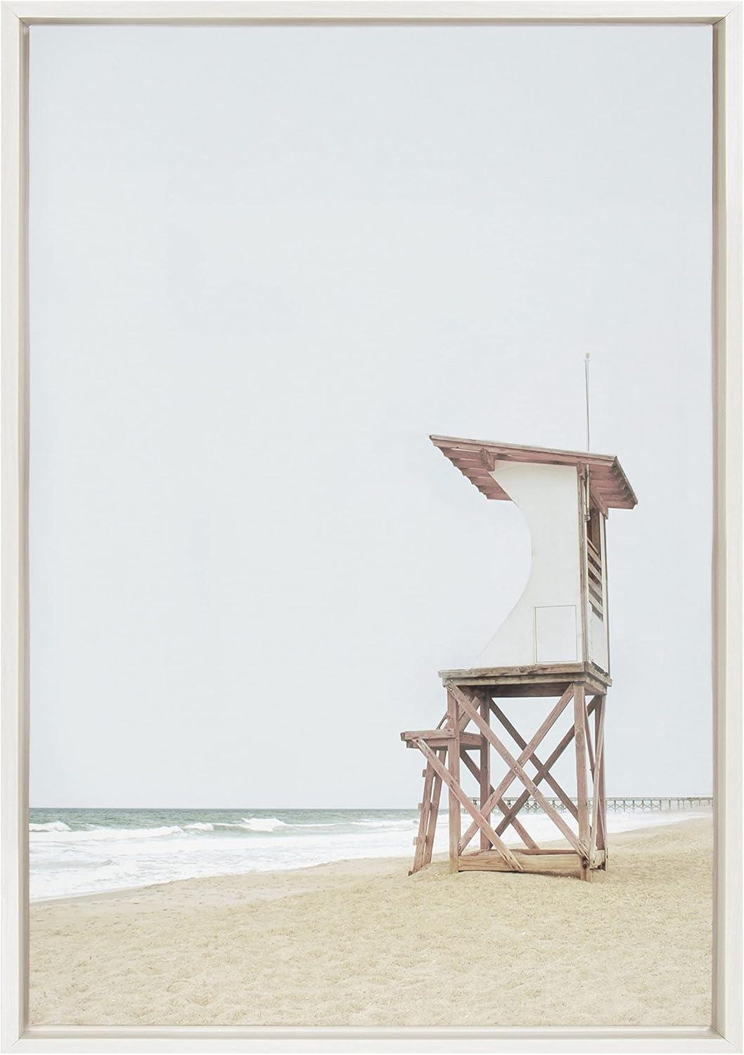 Sylvie Wood Ocean Beach Lifeguard Tower Framed Wall Canvas - Kate & Laurel All Things Decor