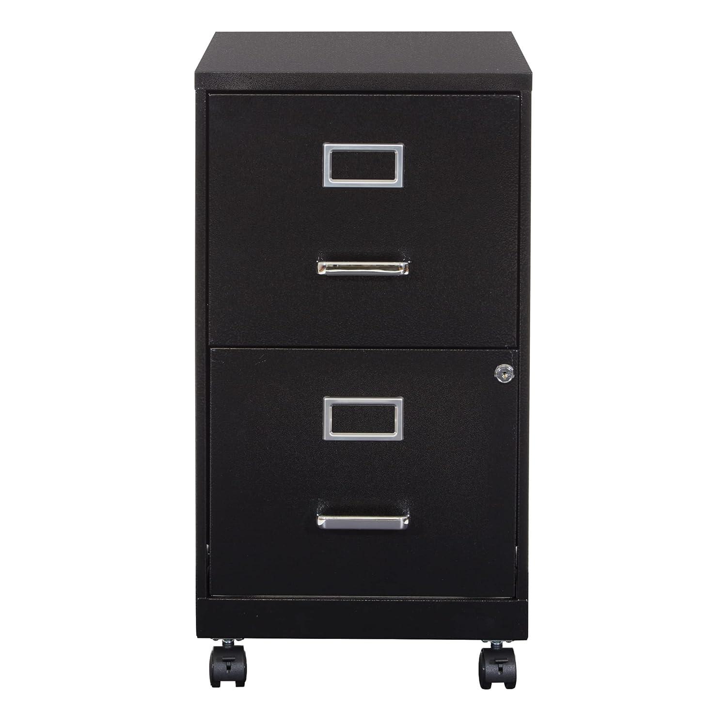2 Drawer Mobile Locking Metal File Cabinet in Black