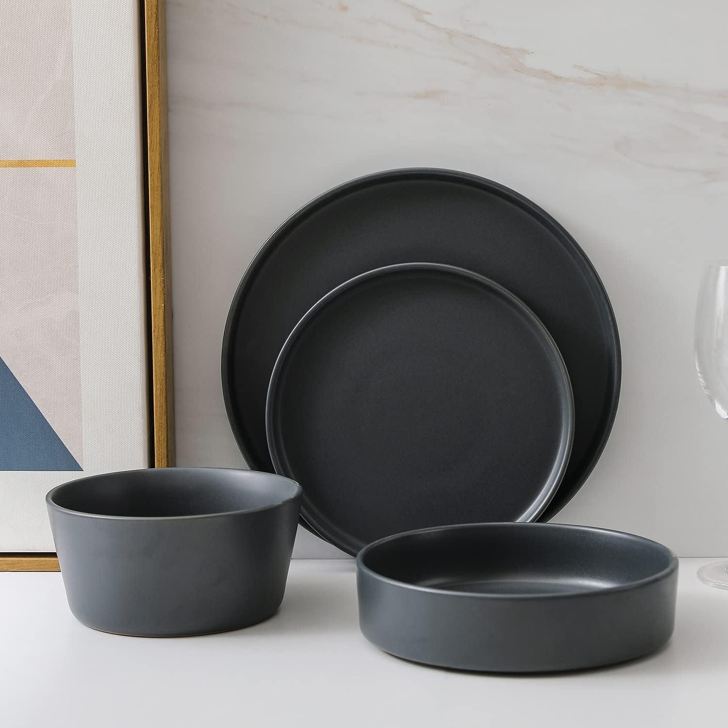 Celina 16-Piece Grey Stoneware Dinnerware Set