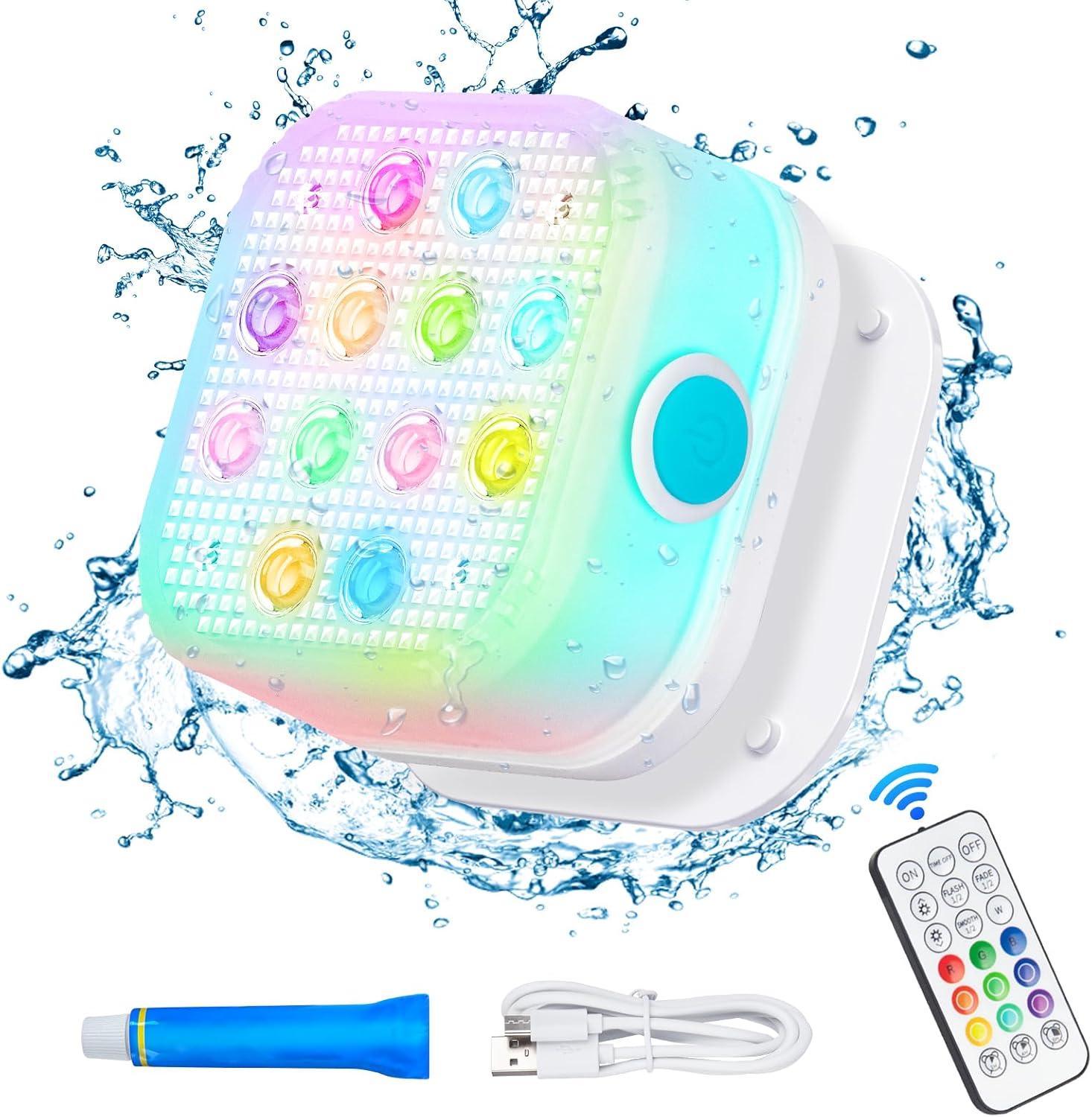 Pool Lights for Above Ground Pools Waterproof with Remote, Underwater Rechargeable 2600mAh Battery Magnetic 16 Color Changing Floating Submersible Pool Light for Inground Pool LED Lights Party Decor