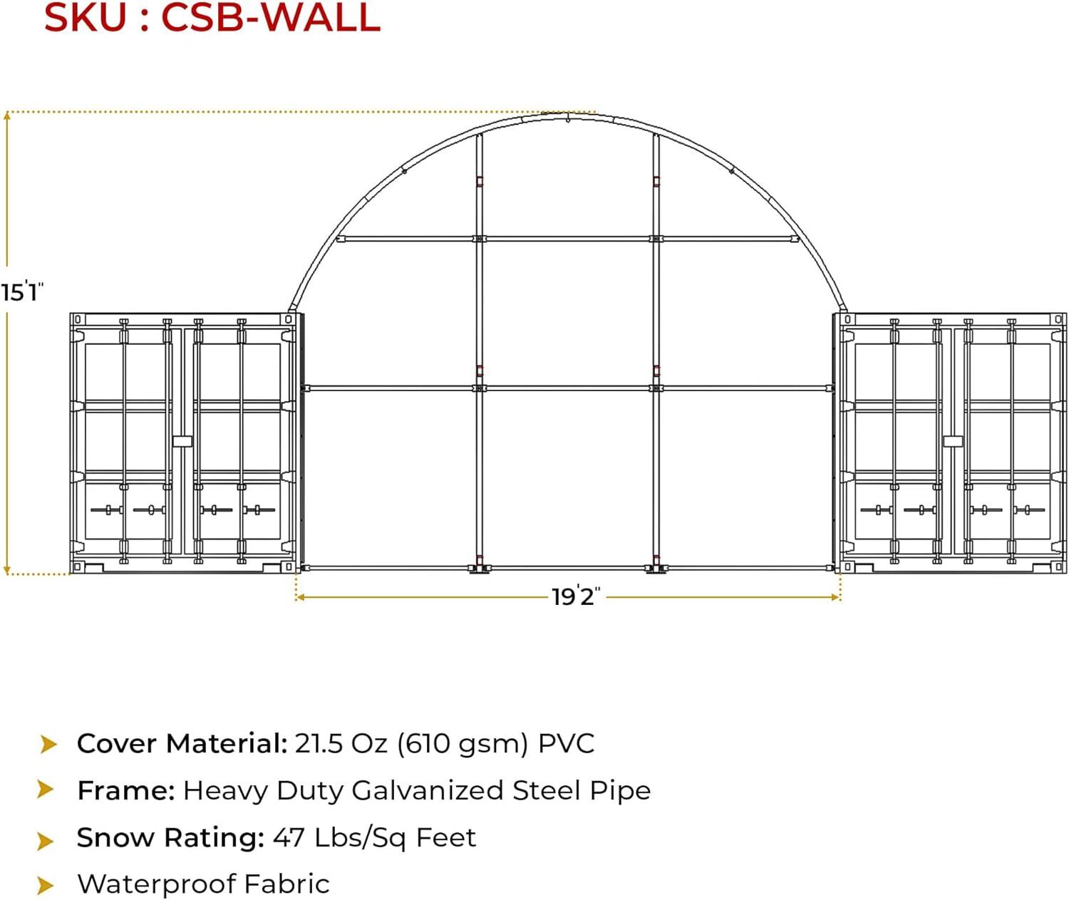 Shipping Container Canopy Shelter Kit - 20'(L) x 20'(W) 21 Oz 610 GSM PVC White Cover Storage Container Roof with Back End Wall - Snow, UV and Weather-Resistant