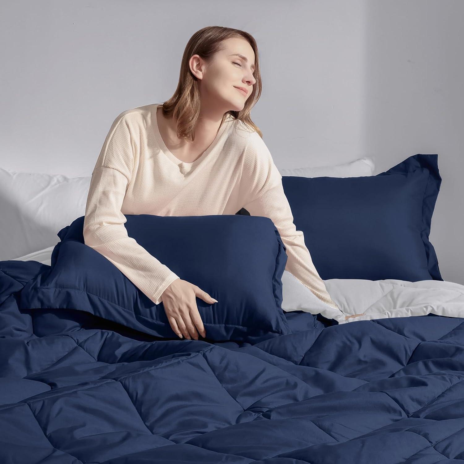 Navy and Light Gray Reversible Queen Microfiber Comforter Set