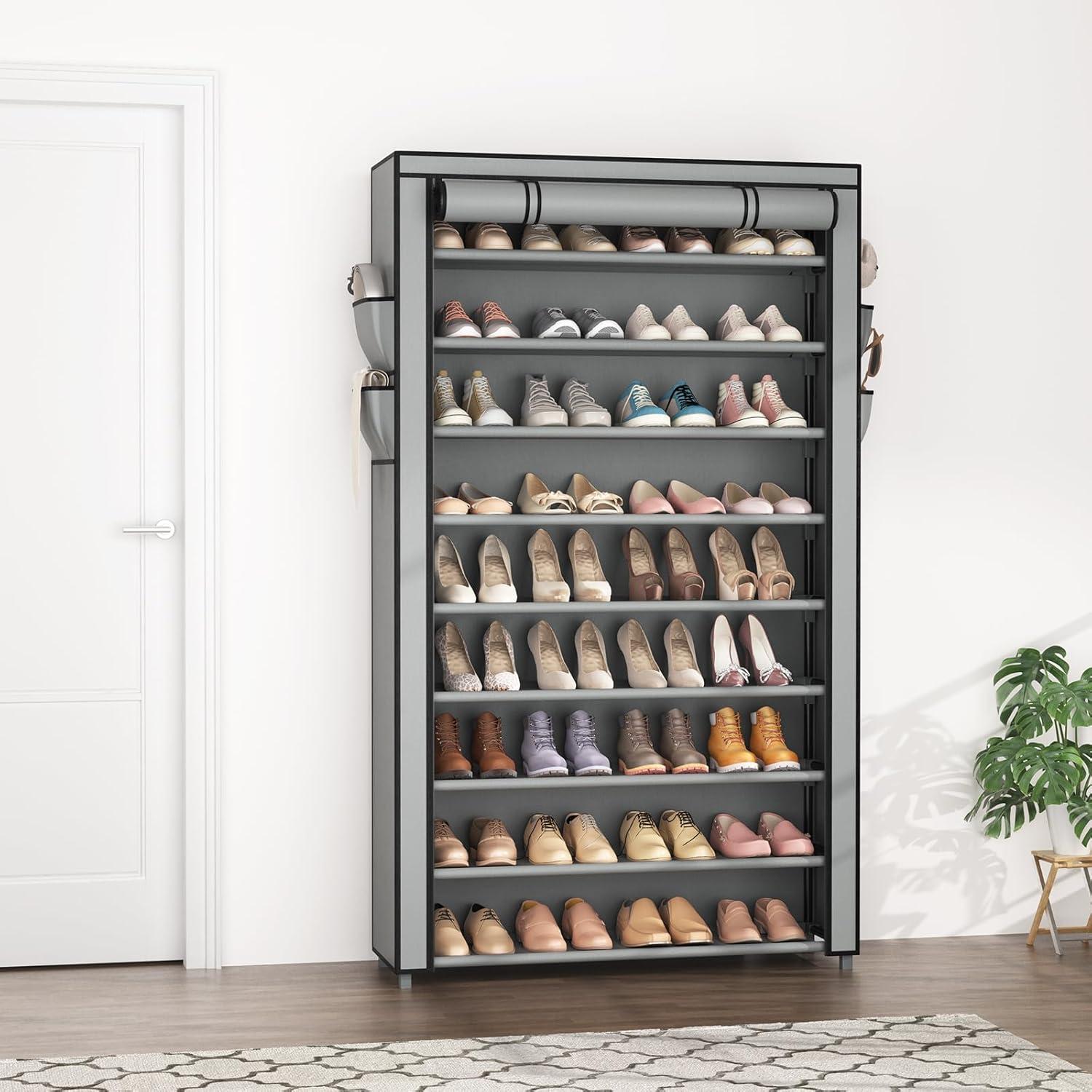 10 Tier Tall Shoe Rack Organizer Large Capacity Shoe Shelf Storage 40 Pairs Space Saving Free Standing Shoe Storage Organizer for Closet, Entryway, Dorm, Grey