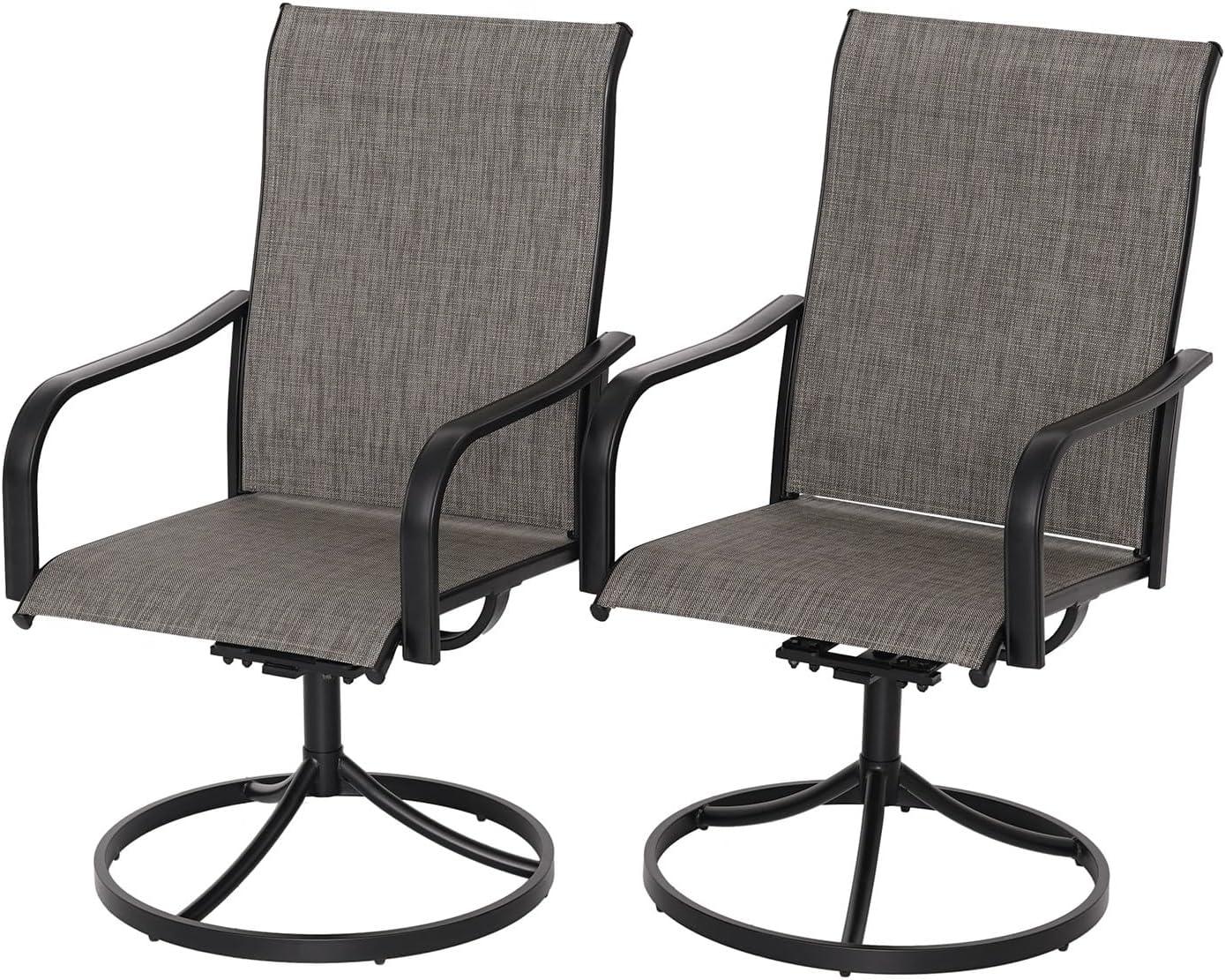 Patio Swivel Chairs Set of 2, Outdoor Dining Chairs with All-Weather Textilene Mesh and Metal, High Back, Patio Swivel Chairs for Patio, Deck, Garden, and Backyard（Gray）