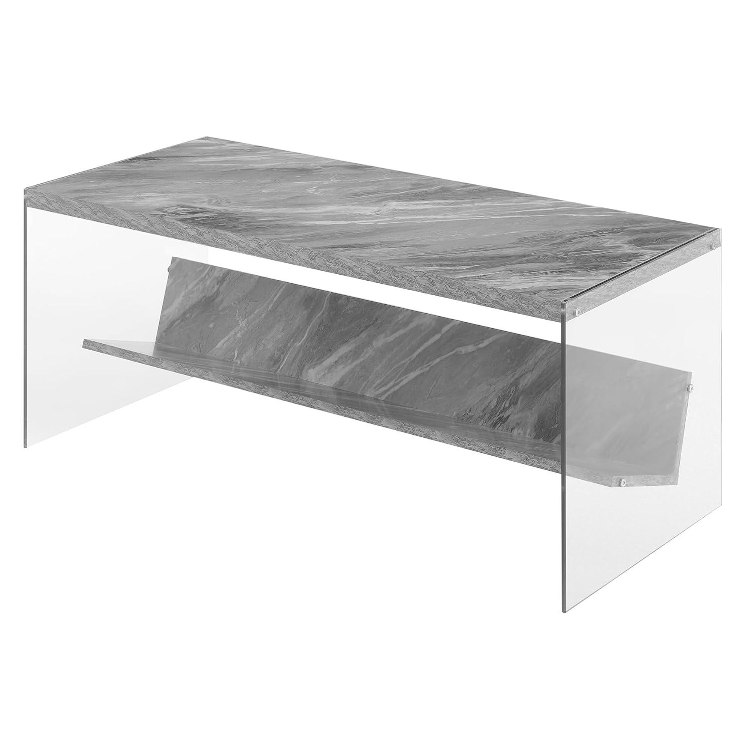 Convenience Concepts Soho Coffee Table in Gray Faux Marble Wood with Glass Sides