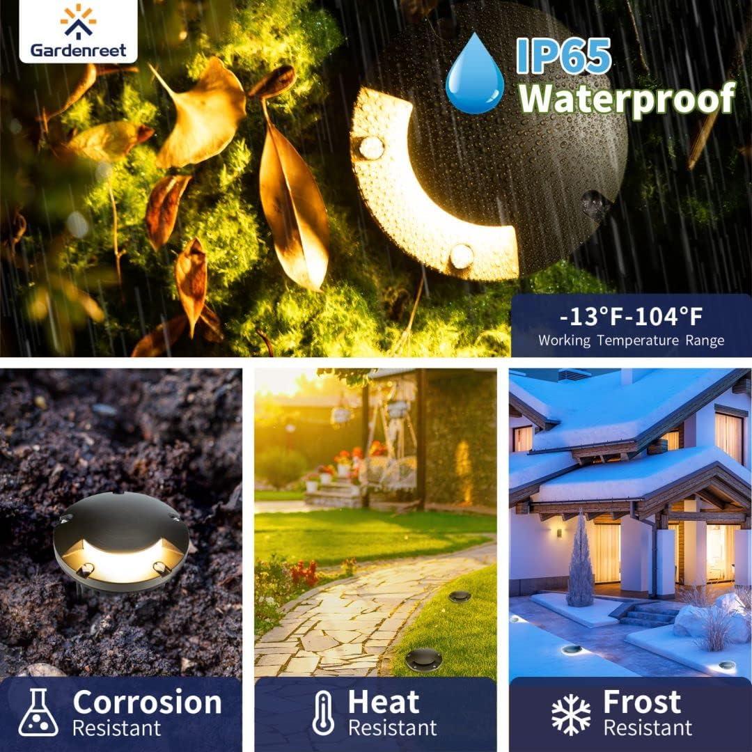 Gardenreet Brass Well Lights Landscape Led In Ground,12V LED Low Voltage Landscape Lighting Well Lights for Garden, Pathway Without MR16 Bulb(One-Direction Turret)