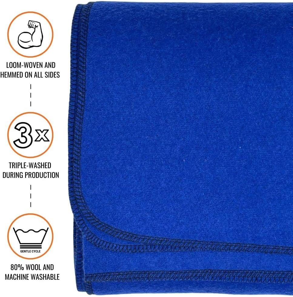 Arcturus Military Wool Blanket - 4.5 lbs, Warm, Thick, Washable, Large 64" x 88" - Great for Camping, Outdoors, Sporting Events, and Survival Kits (Royal Blue)