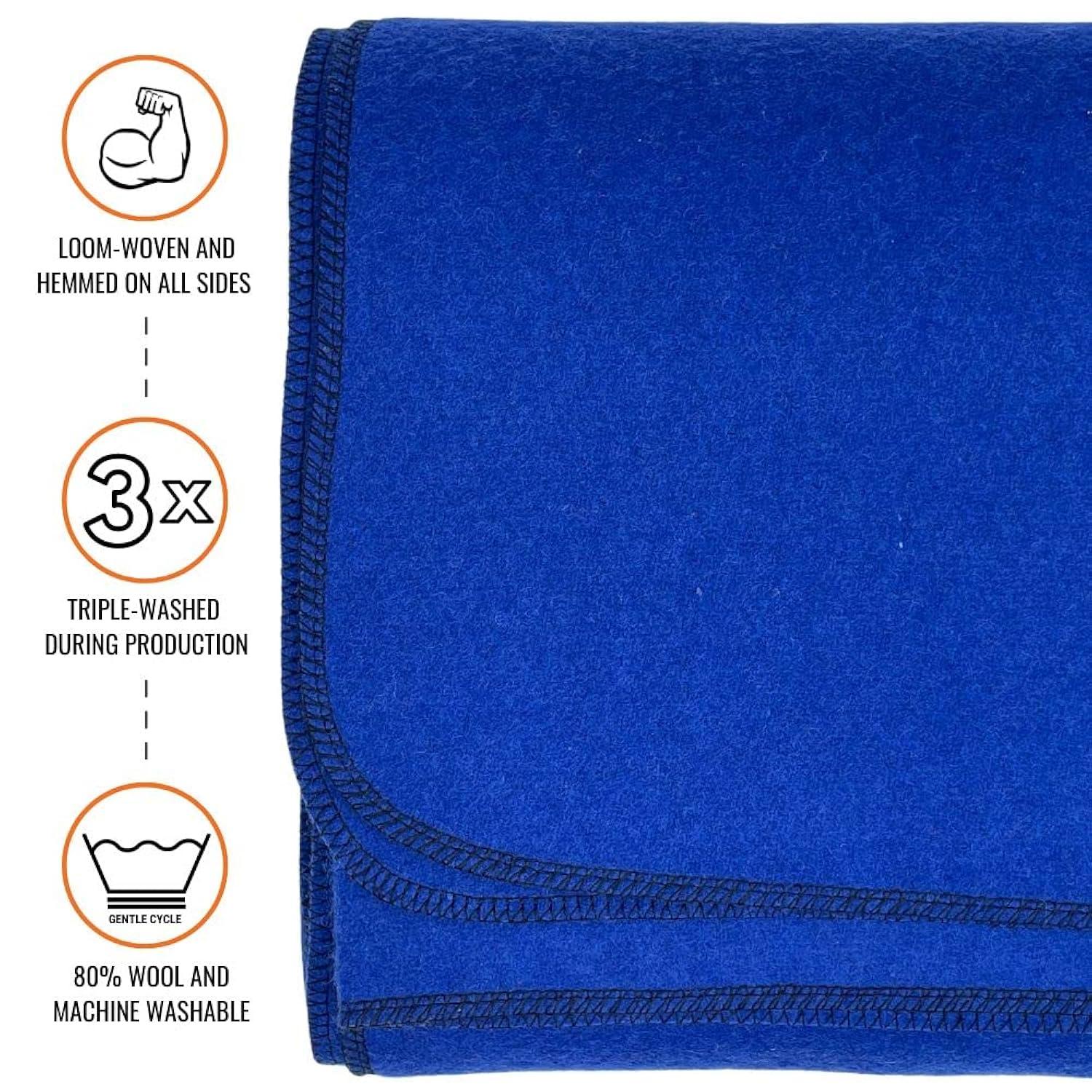 Arcturus Military Wool Blanket - 4.5 lbs, Warm, Thick, Washable, Large 64" x 88" - Great for Camping, Outdoors, Sporting Events, and Survival Kits (Royal Blue)