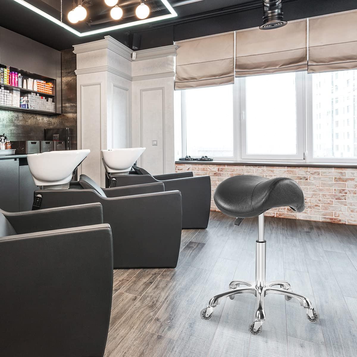 Antlu Saddle Stool Rolling Chair for Medical Massage Salon Kitchen Spa Drafting,Adjustable Hydraulic Stool with Wheels (Without Backrest, Black)