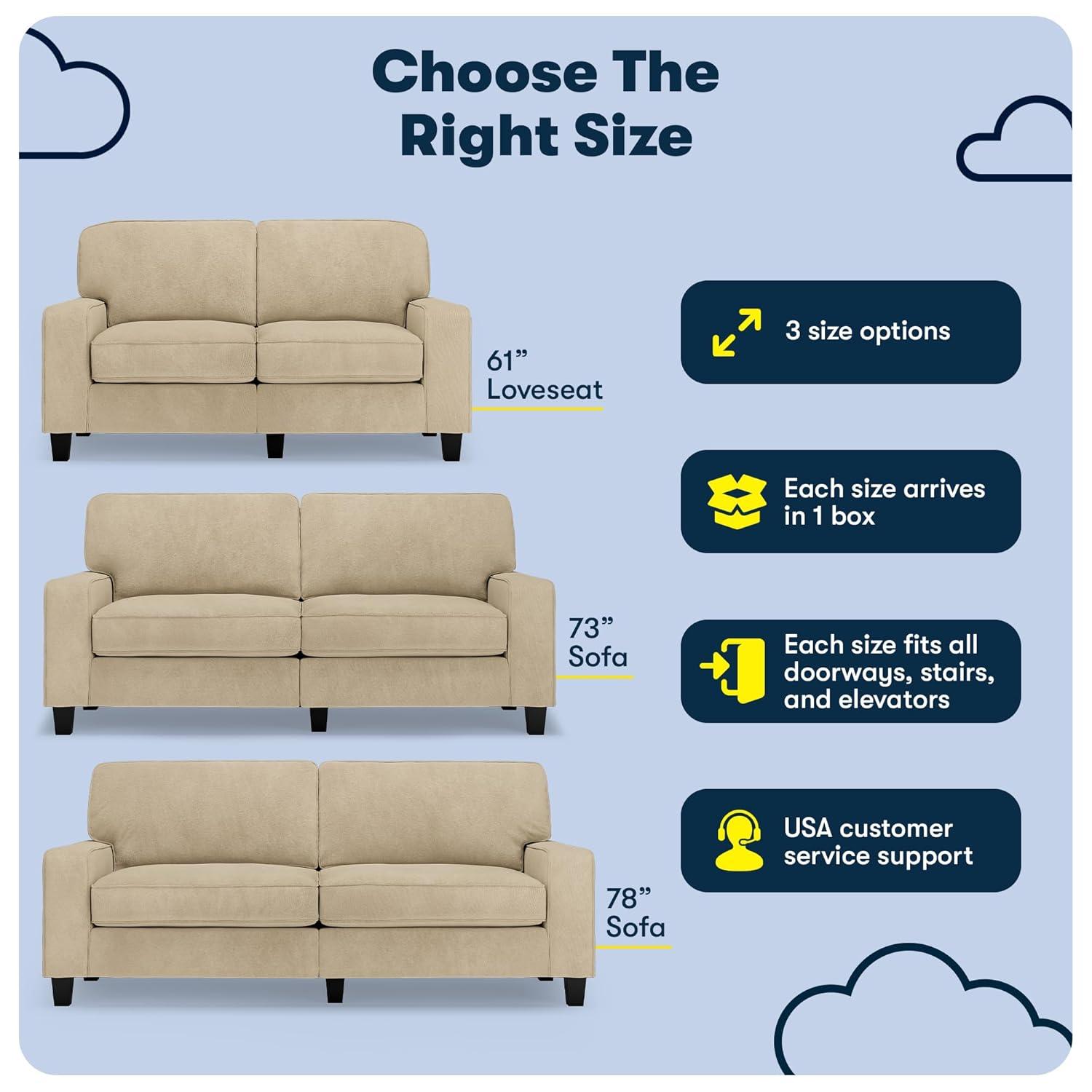 Serta Palisades 73" Track Arm Sofa, Easy Care Fabric, Soft Pillow Back, Pocket Coil Seat Cushions