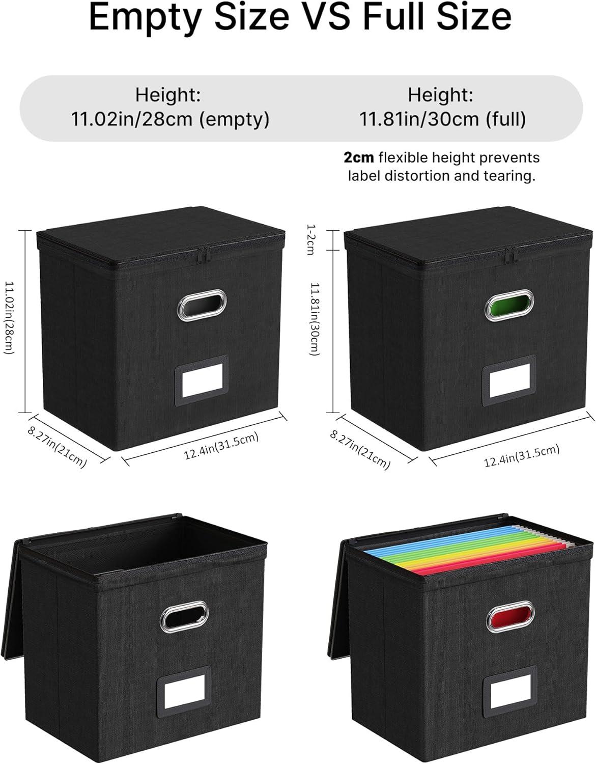 Gijjgole Collapsible Faux Leather Hanging File Folder Box Organizer with lid and Plastic Slides, Black