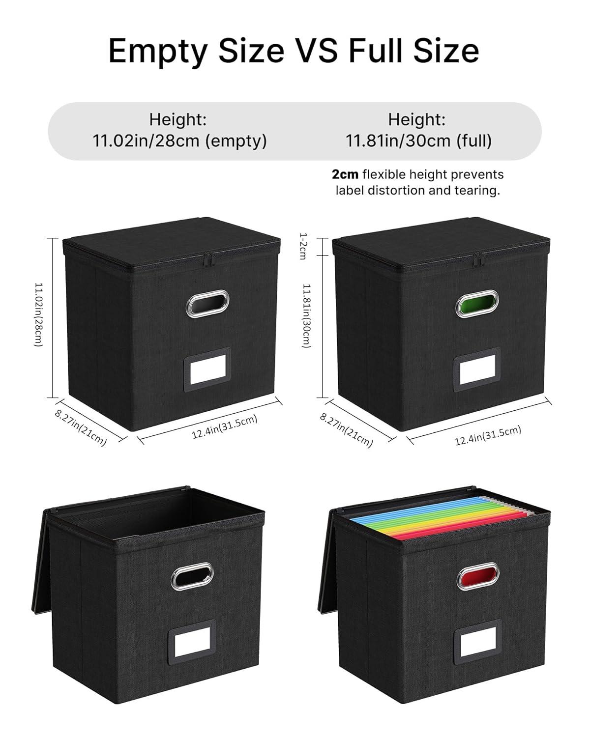 Gijjgole Collapsible Faux Leather Hanging File Folder Box Organizer with lid and Plastic Slides, Black