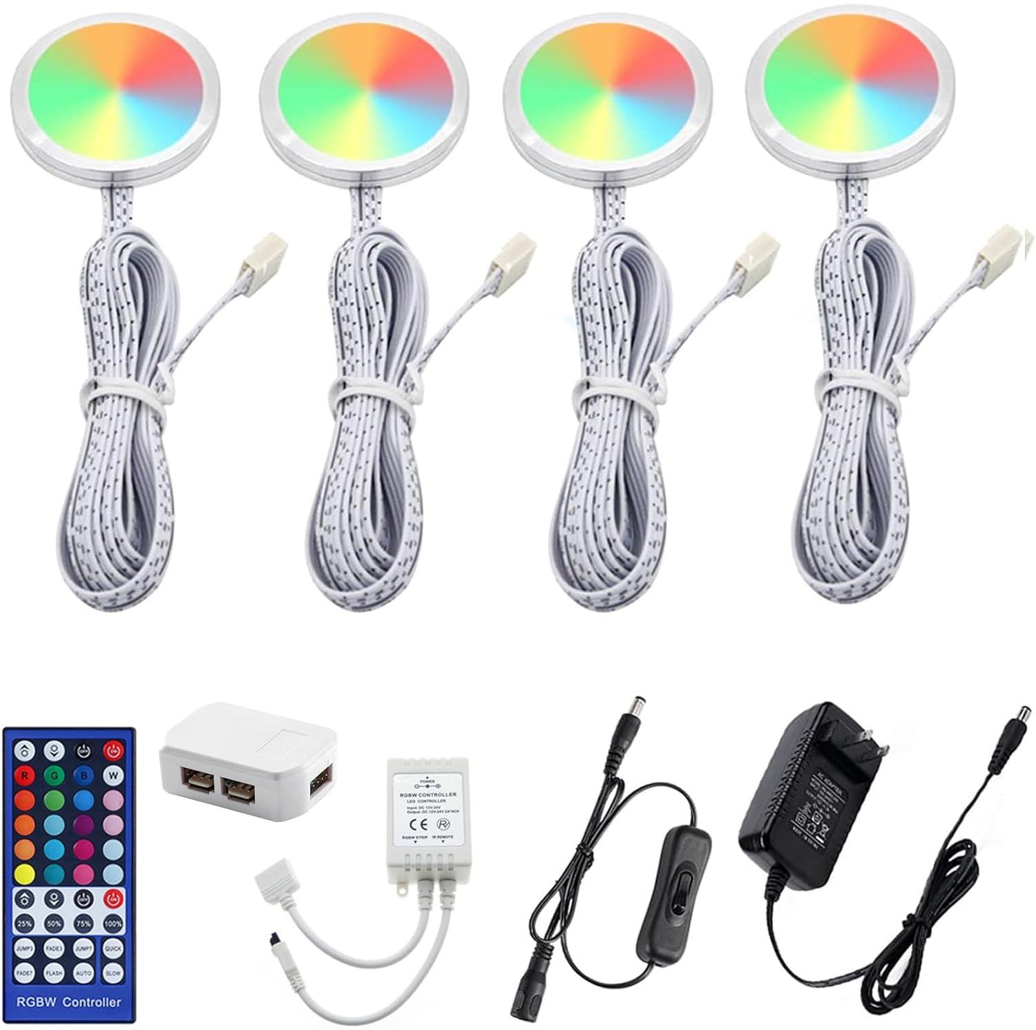 RGBWW Multi-Color Round LED Puck Lights with Remote