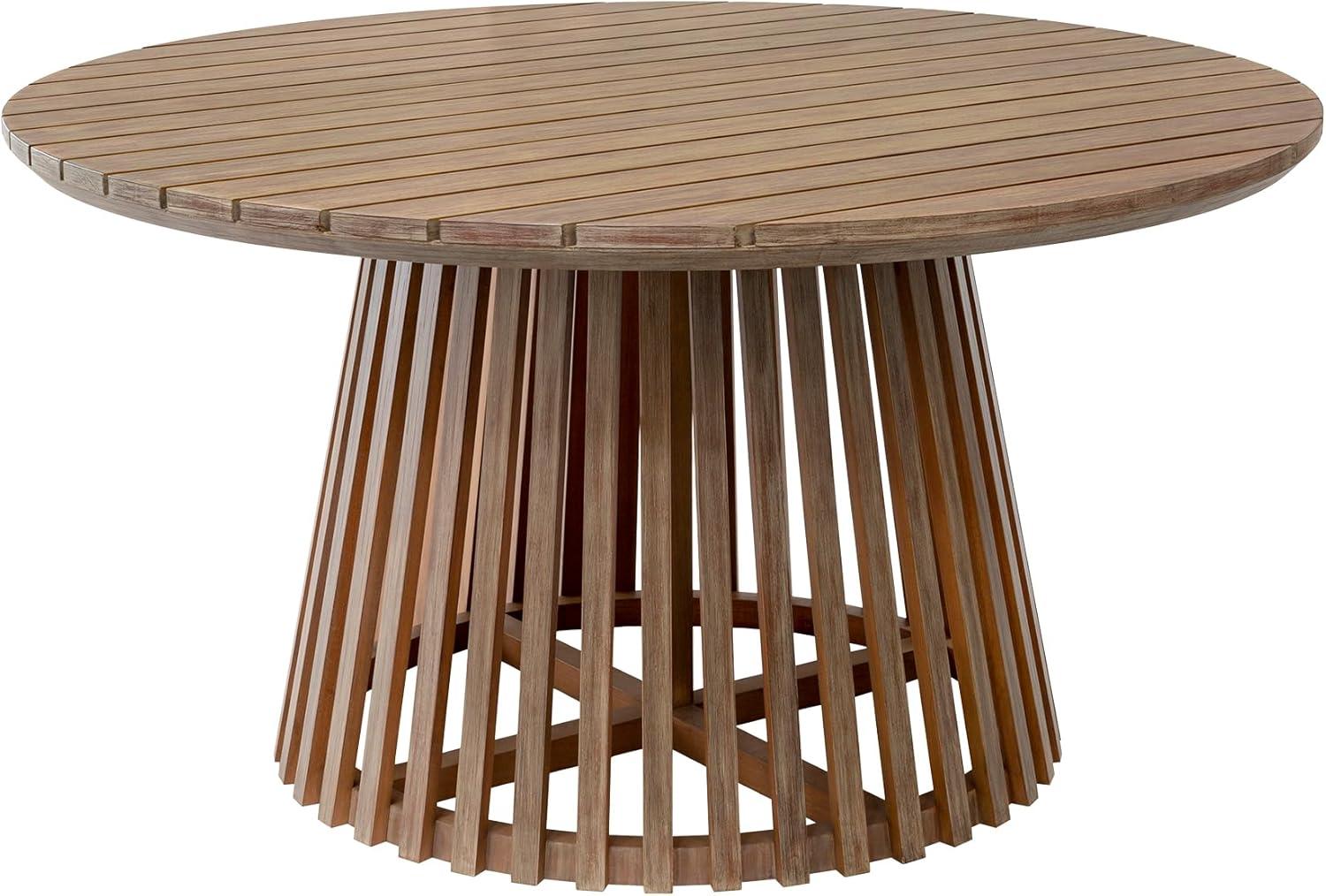 Escondido Outdoor Patio Round Dining Table in Light Eucalyptus Wood