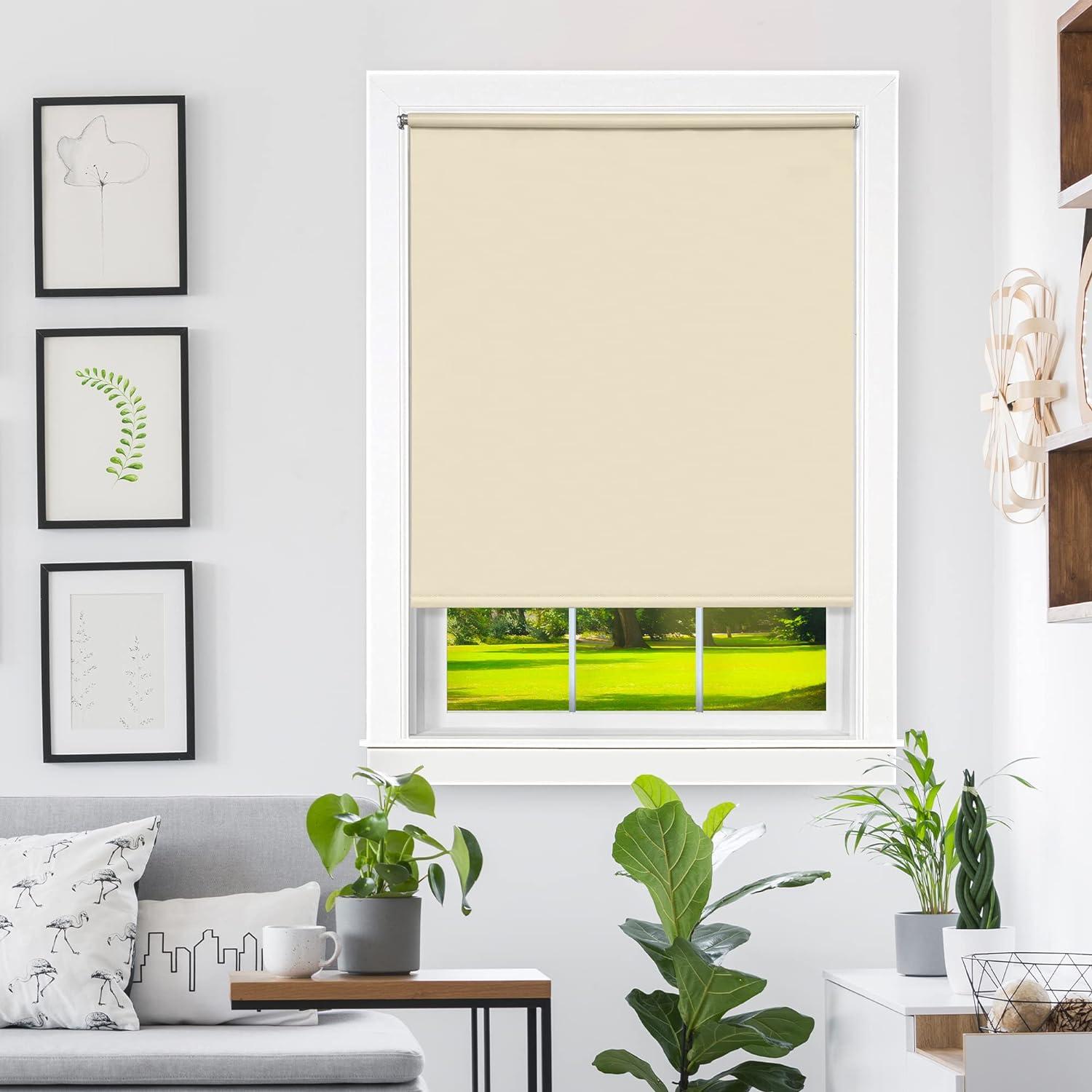 Achim Tear Down Indoor Cordless Vinyl Room Darkening Roller Window Shade, 72 x 37, Ivory Beige