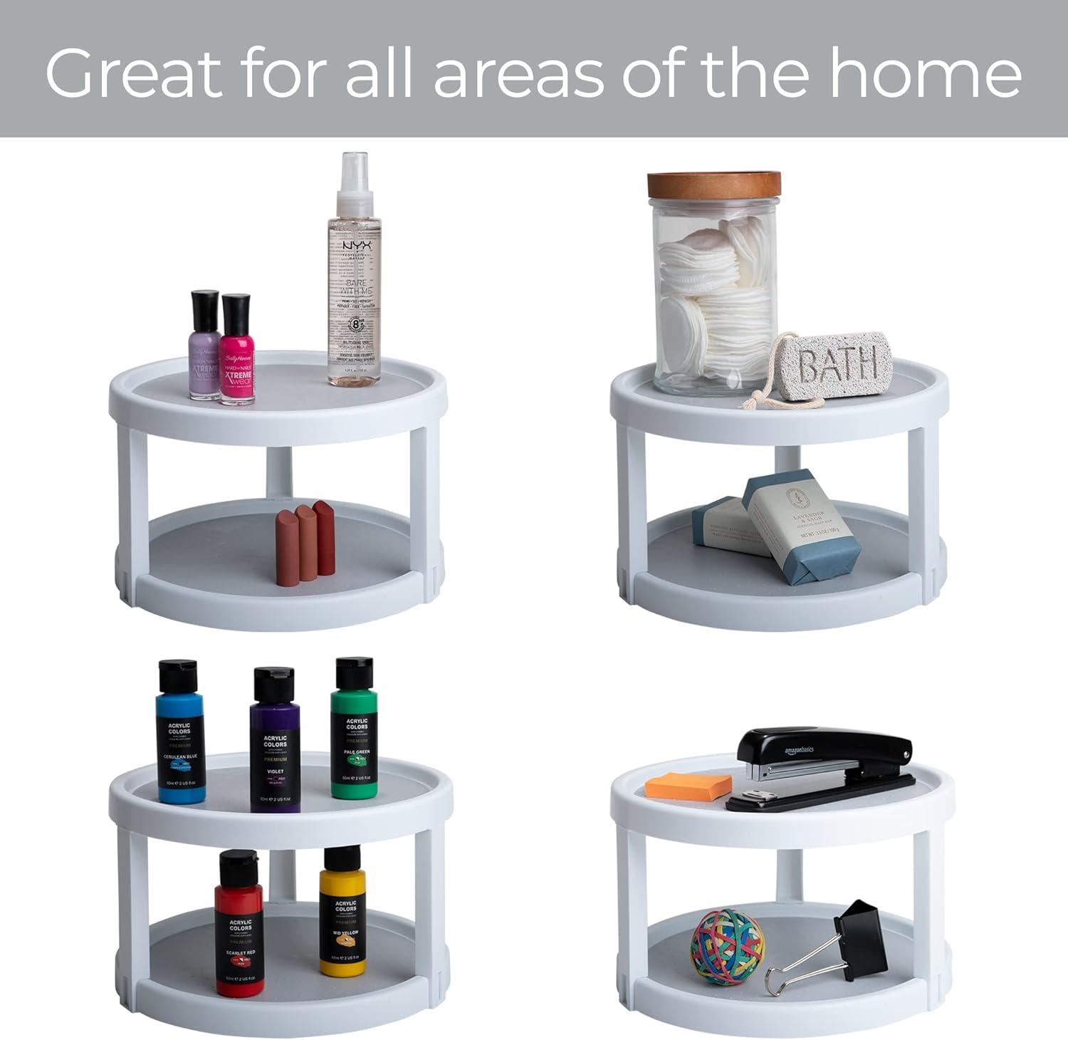 Smart Design 2-Tier Lazy Susan Turntable - 10 Inch - Non-Slip Lining and Feet - BPA Free - Cupboard, Fridge, Jars, Spices, Cabinet, Countertop, Pantry, Storage, Kitchen Organizer - White with Gray