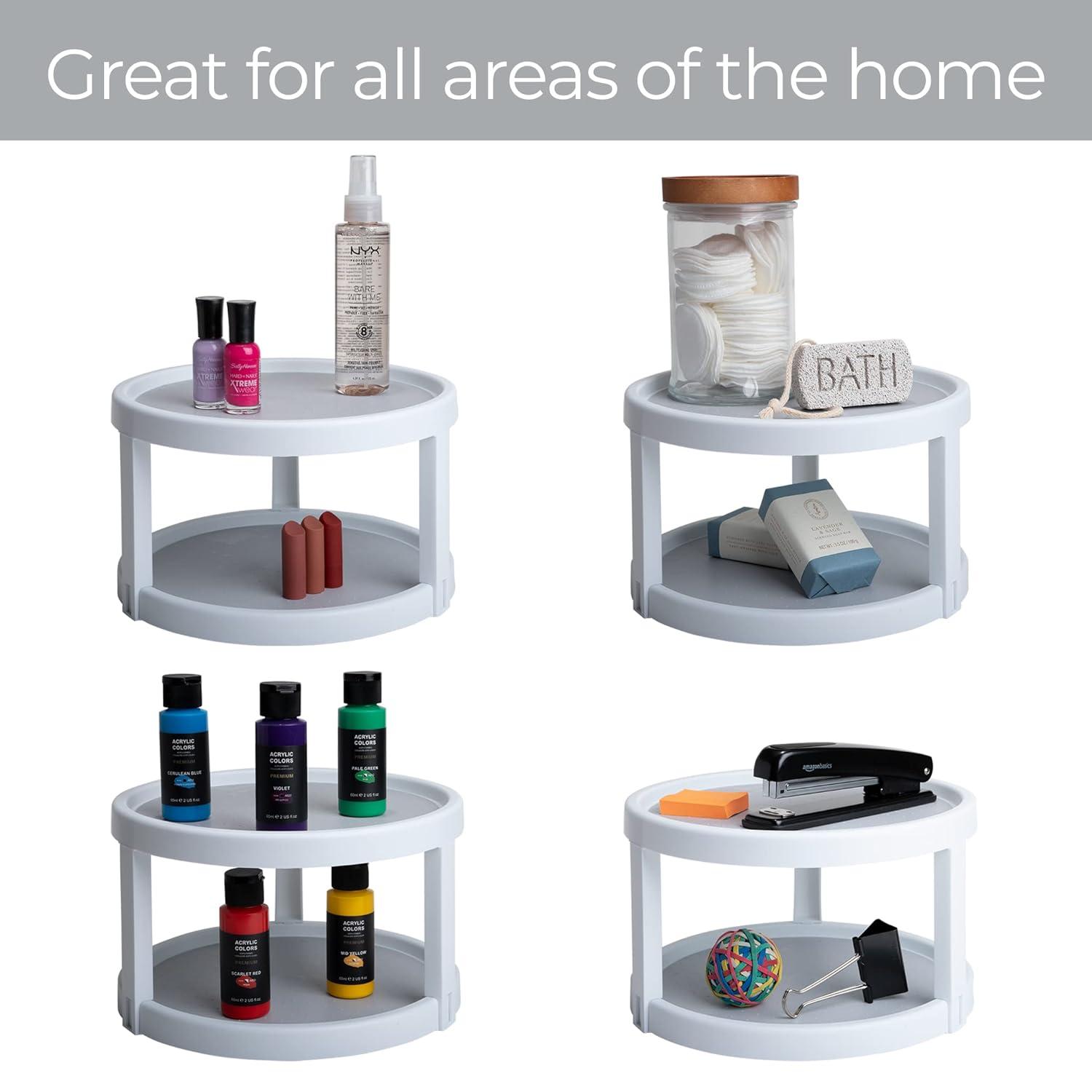 Smart Design 2-Tier Lazy Susan Turntable - 10 Inch - Non-Slip Lining and Feet - BPA Free - Cupboard, Fridge, Jars, Spices, Cabinet, Countertop, Pantry, Storage, Kitchen Organizer - White with Gray