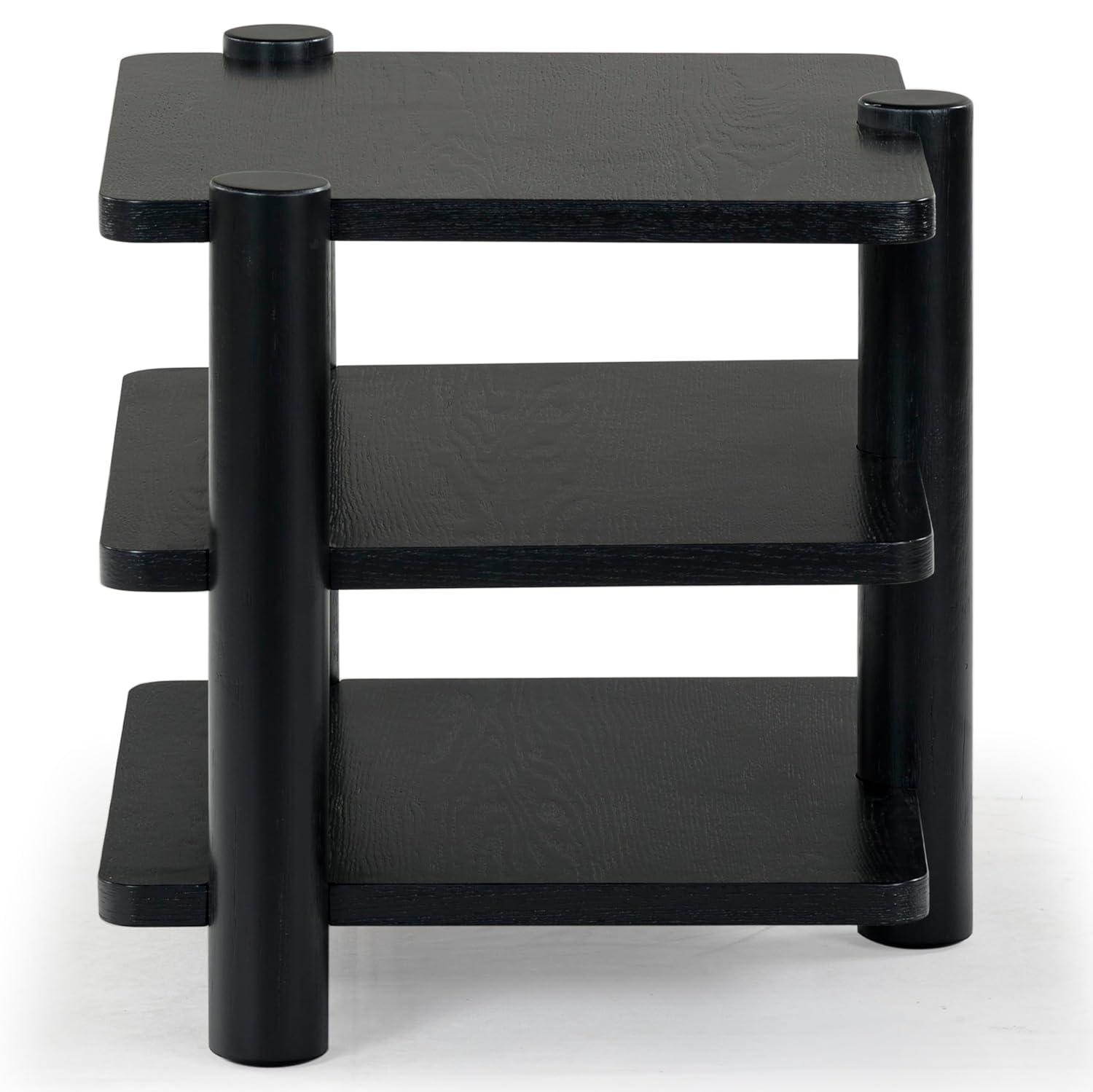 Edisyn Black Solid Wood 3-Shelf Accent Table
