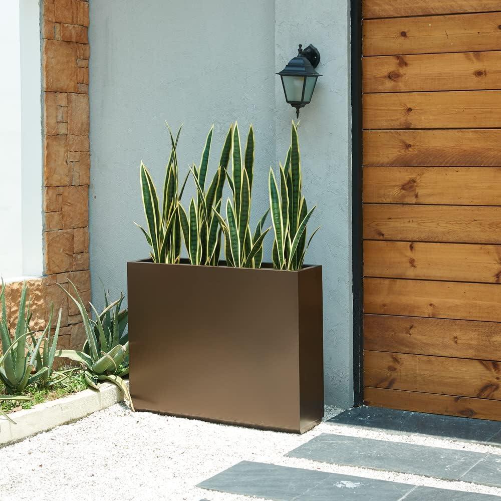 Metallic Heavy Planter for Outdoor Plants, 38Lx10Wx30H Inches Tall and Long Metal Divider Planter Box - 38"x30"x10" Espresso